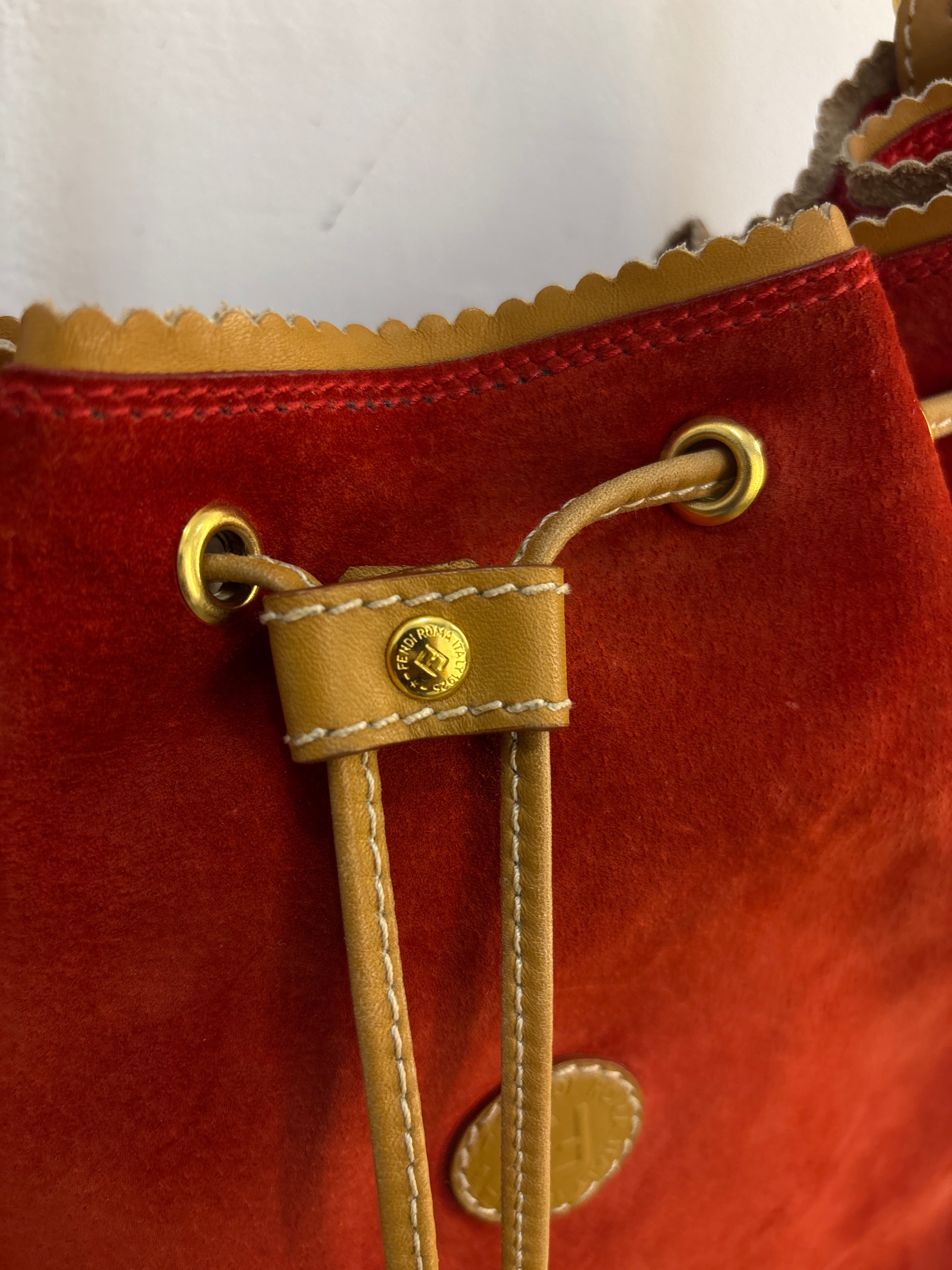 NEW Fendi Red Suede Secchiello Bag