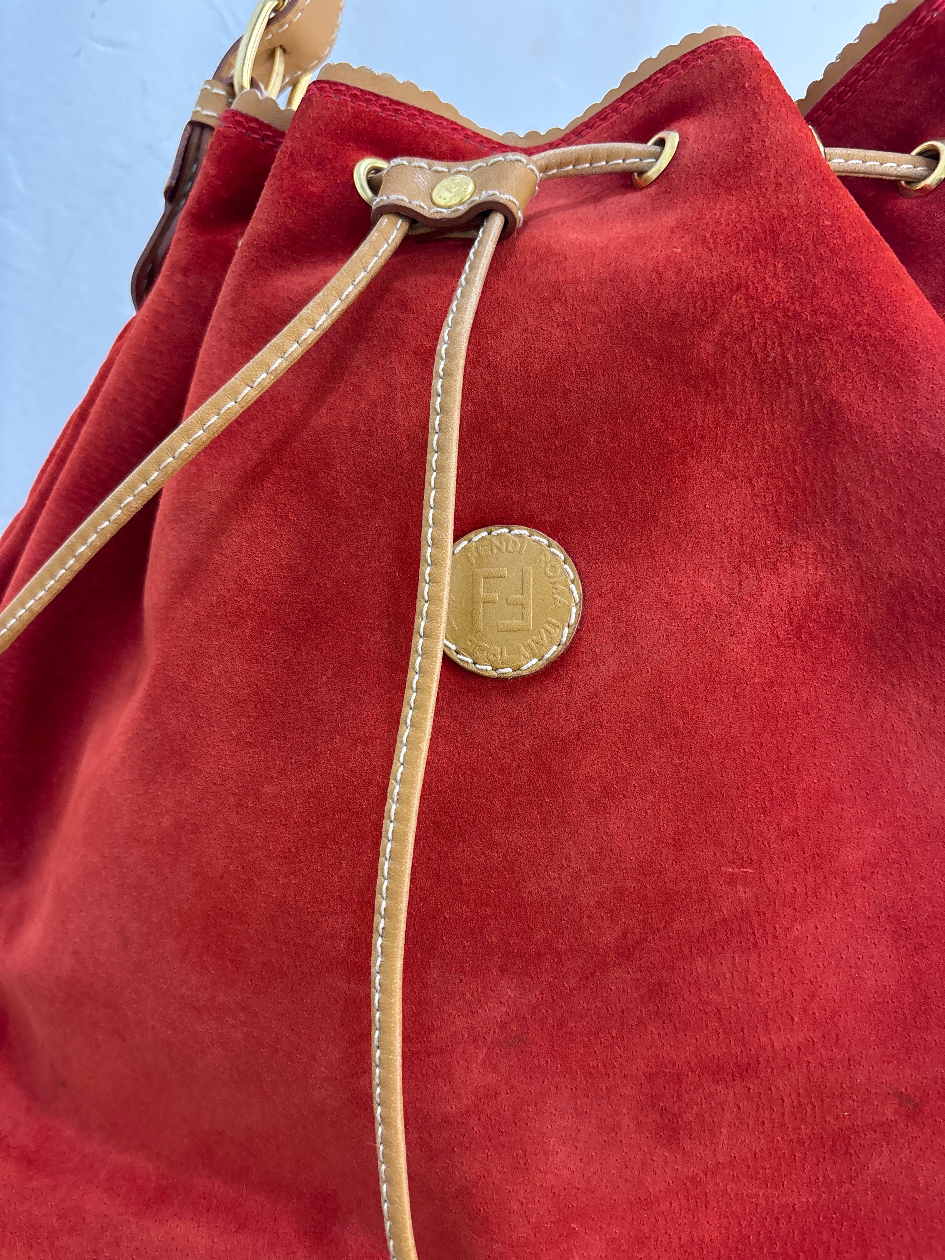 NEW Fendi Red Suede Secchiello Bag