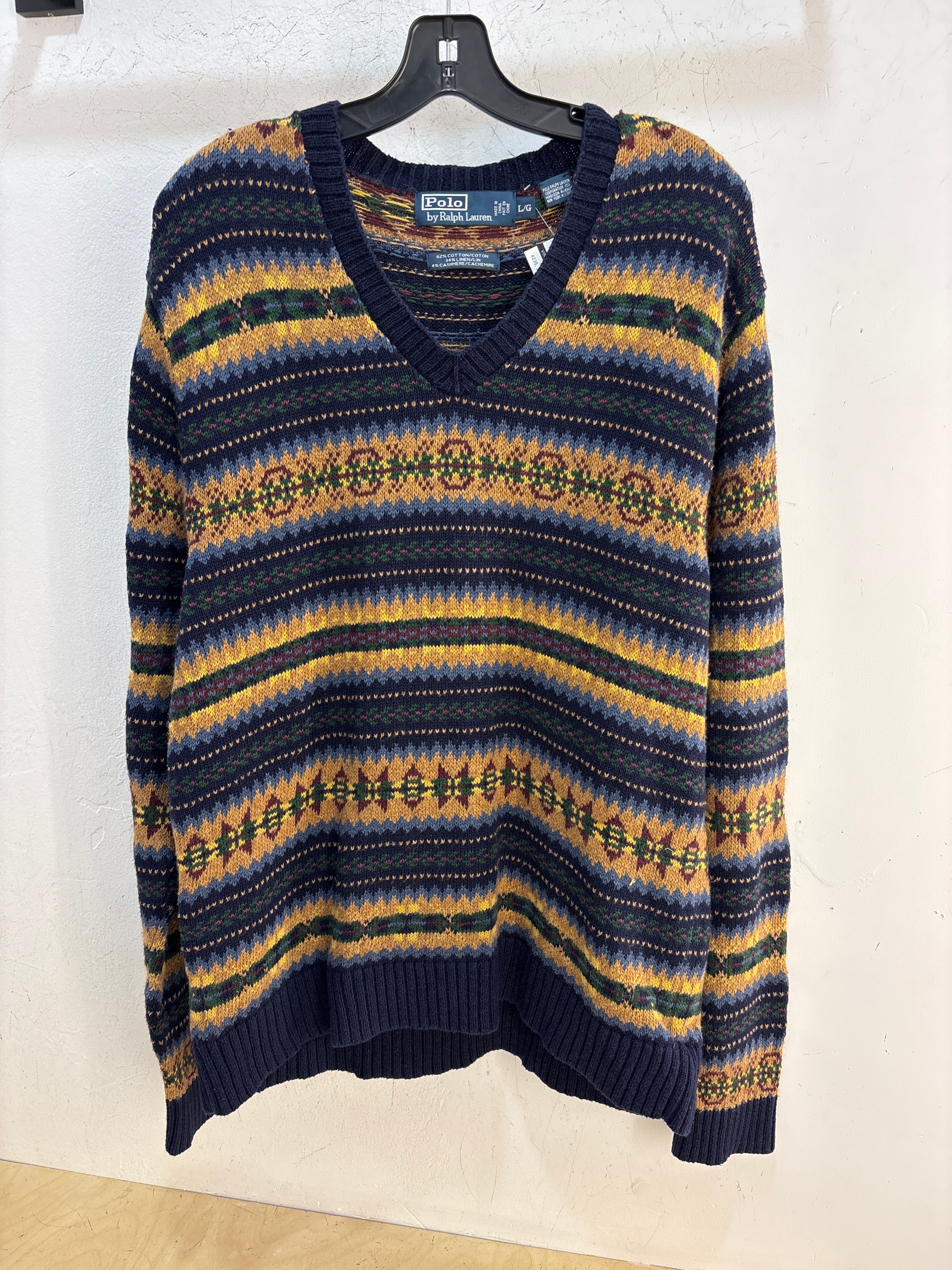 Polo RL Linen/Cashmere/V-neck Sweater - Size L