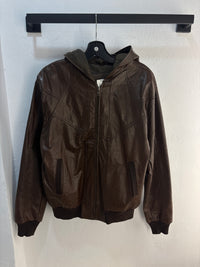 Custom Leather Brown Hooded Jacket - Fit M