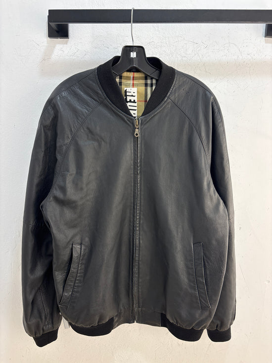 90s Burberry Leather Bomber Jacket L