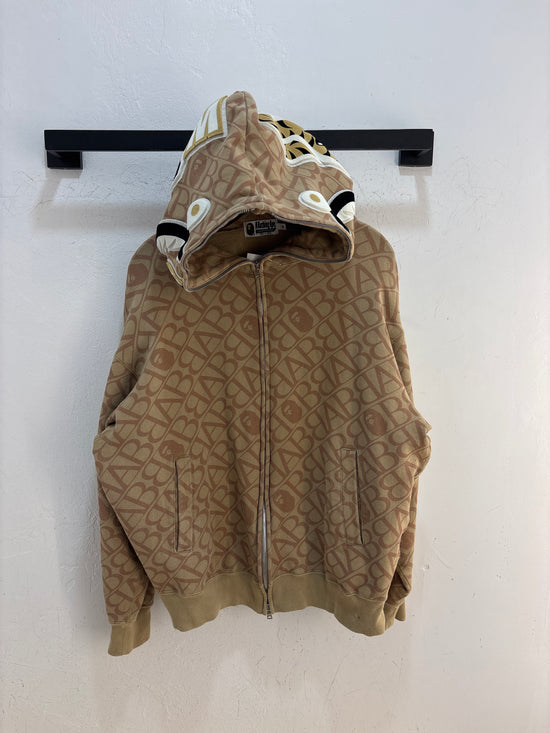 Bape Tan Velour Shark Hoodie - Size M