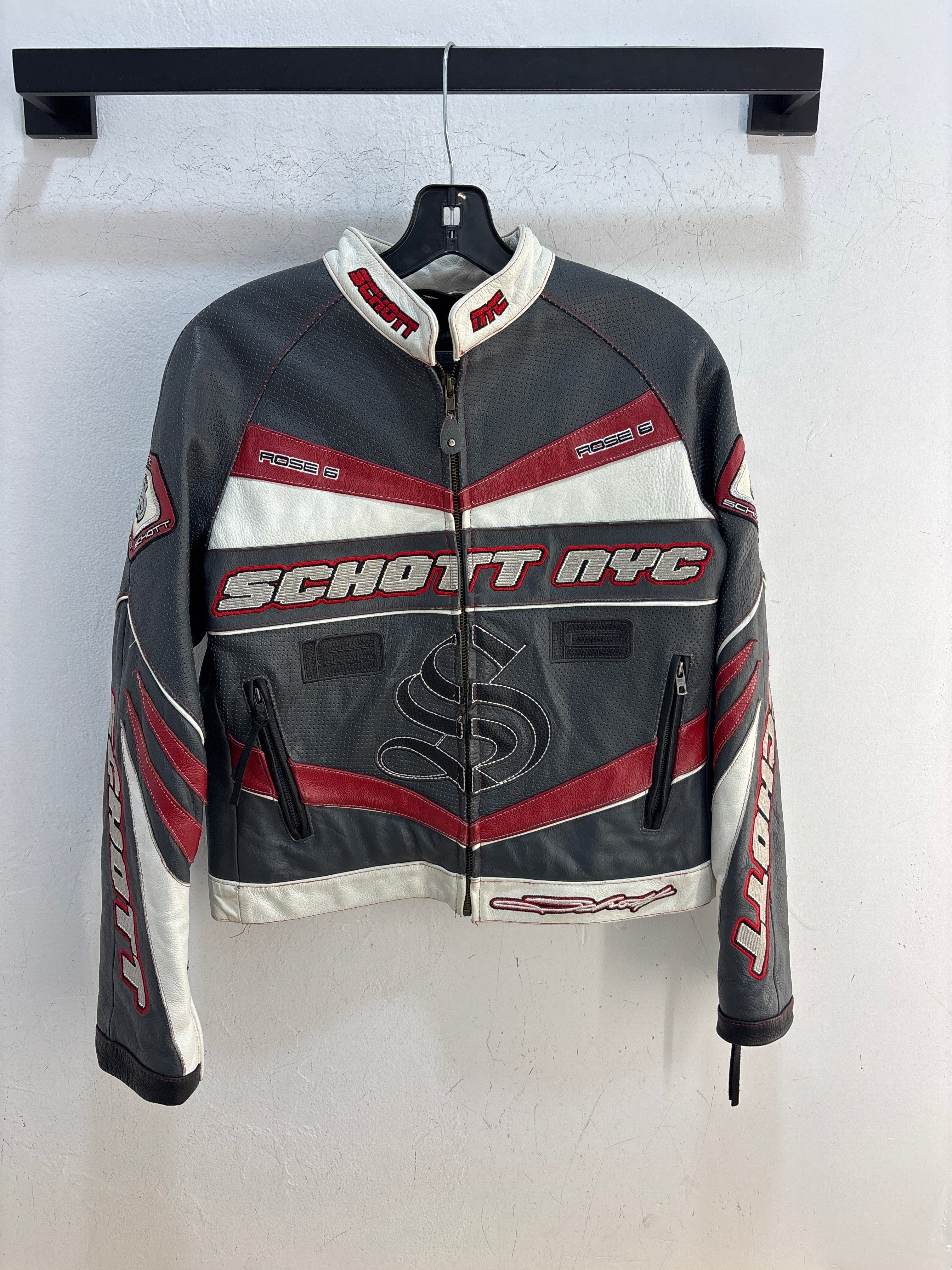 Y2k Schott Grey/Red Biker Jacket - Fit M women