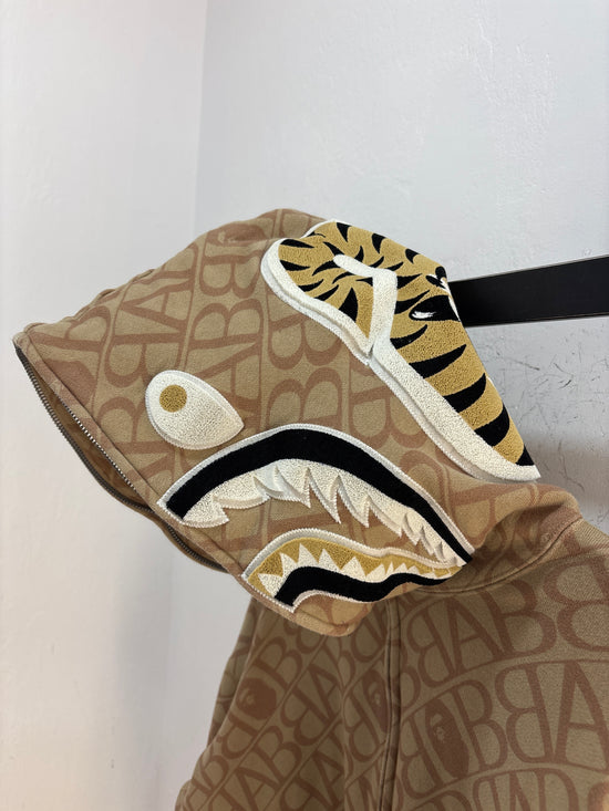 Bape Tan Velour Shark Hoodie - Size M