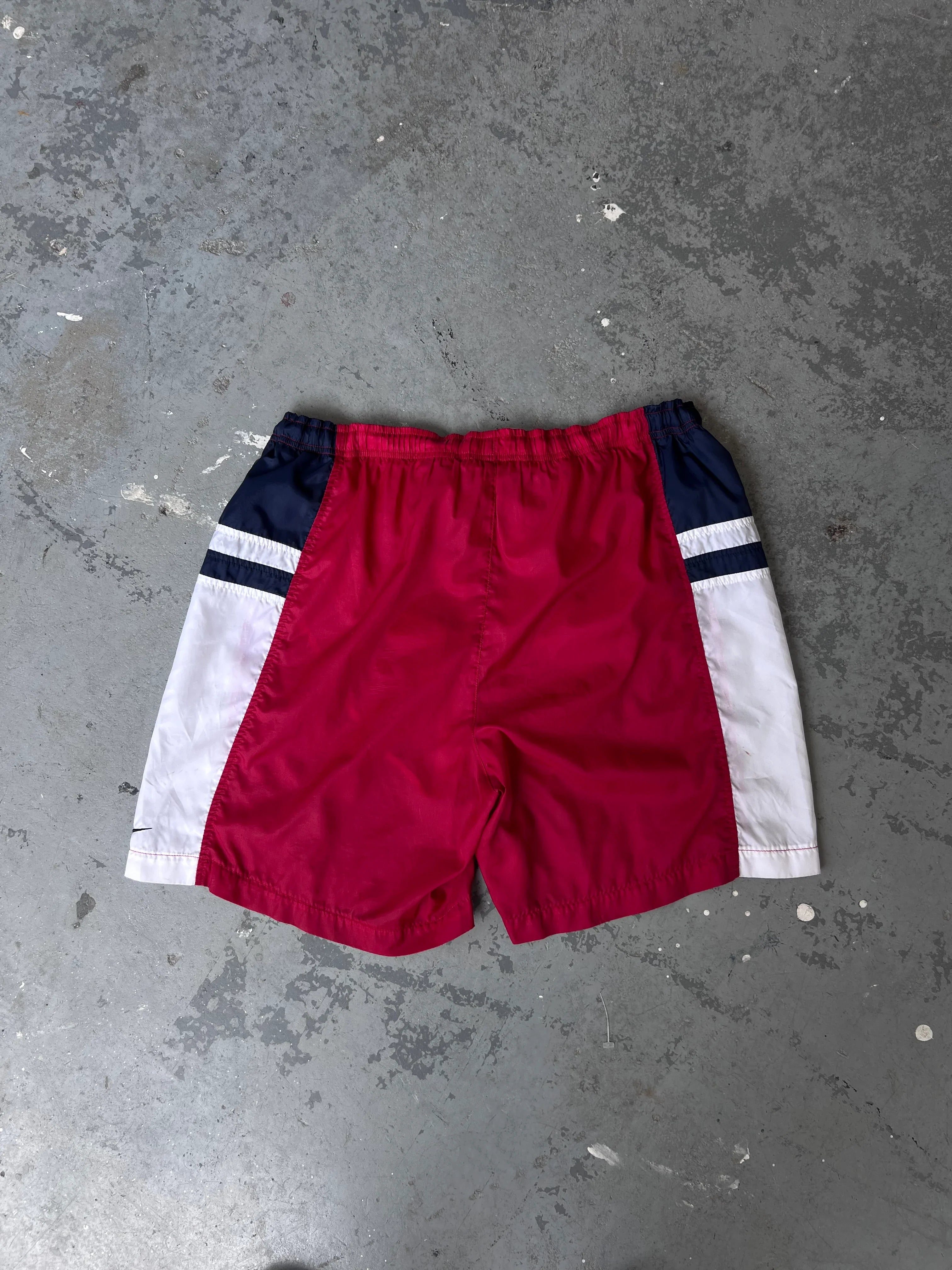 90s Nike Swoosh Red/Navy/White trunk short - Sz L