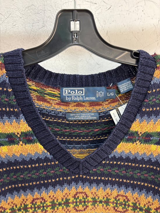 Polo RL Linen/Cashmere/V-neck Sweater - Size L