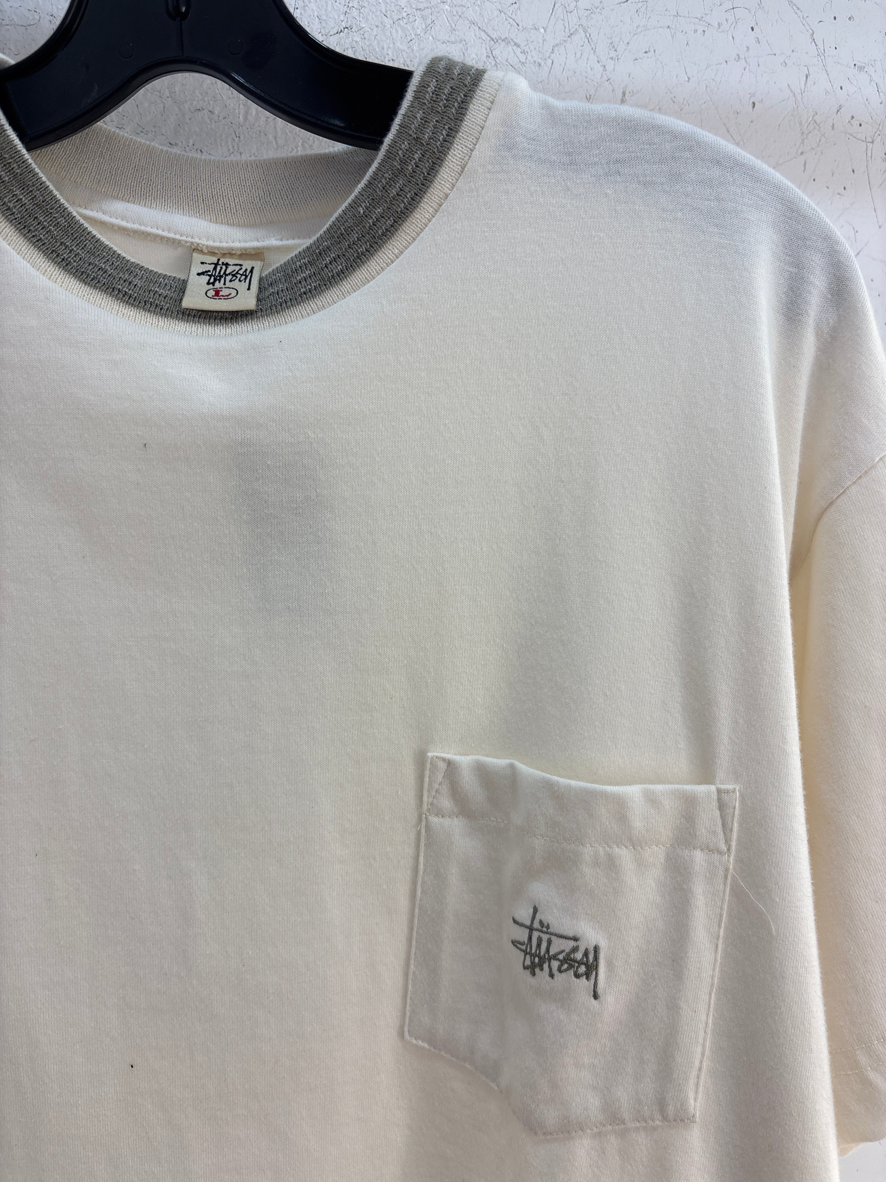 T-shirt Stussy crème à poche des années 90