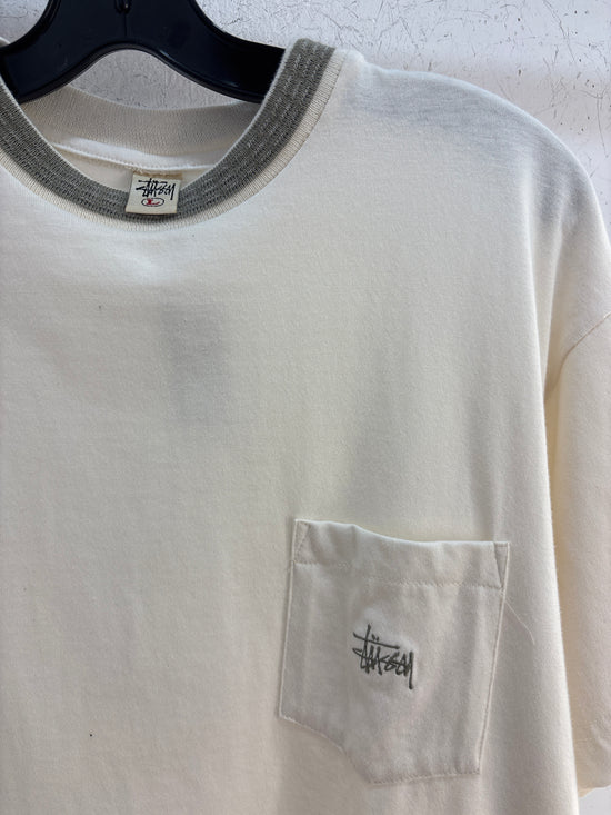 T-shirt Stussy crème à poche des années 90