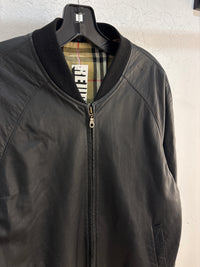 90s Burberry Leather Bomber Jacket L
