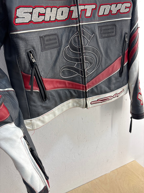 Y2k Schott Grey/Red Biker Jacket - Fit M women