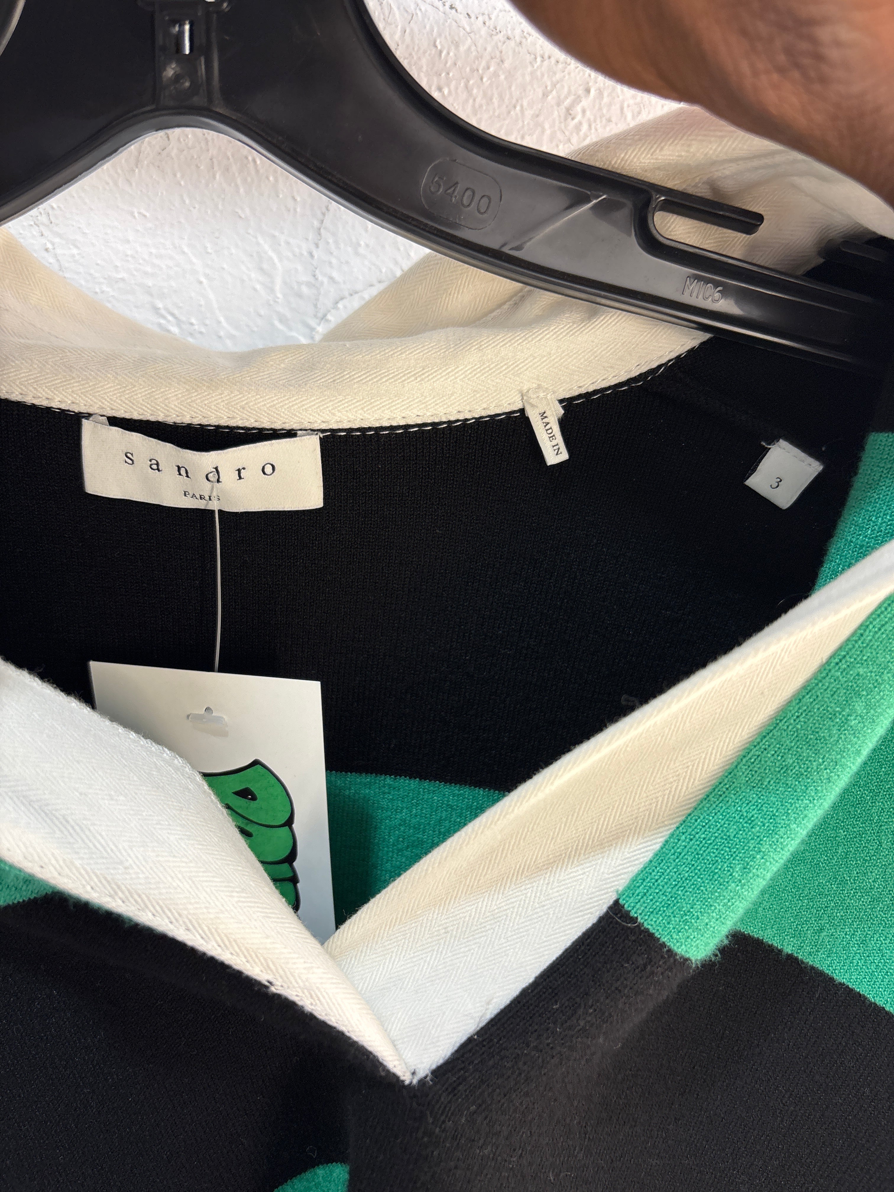 Sandro Green Stripe Rugby - Size L(W)