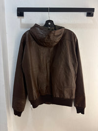 Custom Leather Brown Hooded Jacket - Fit M