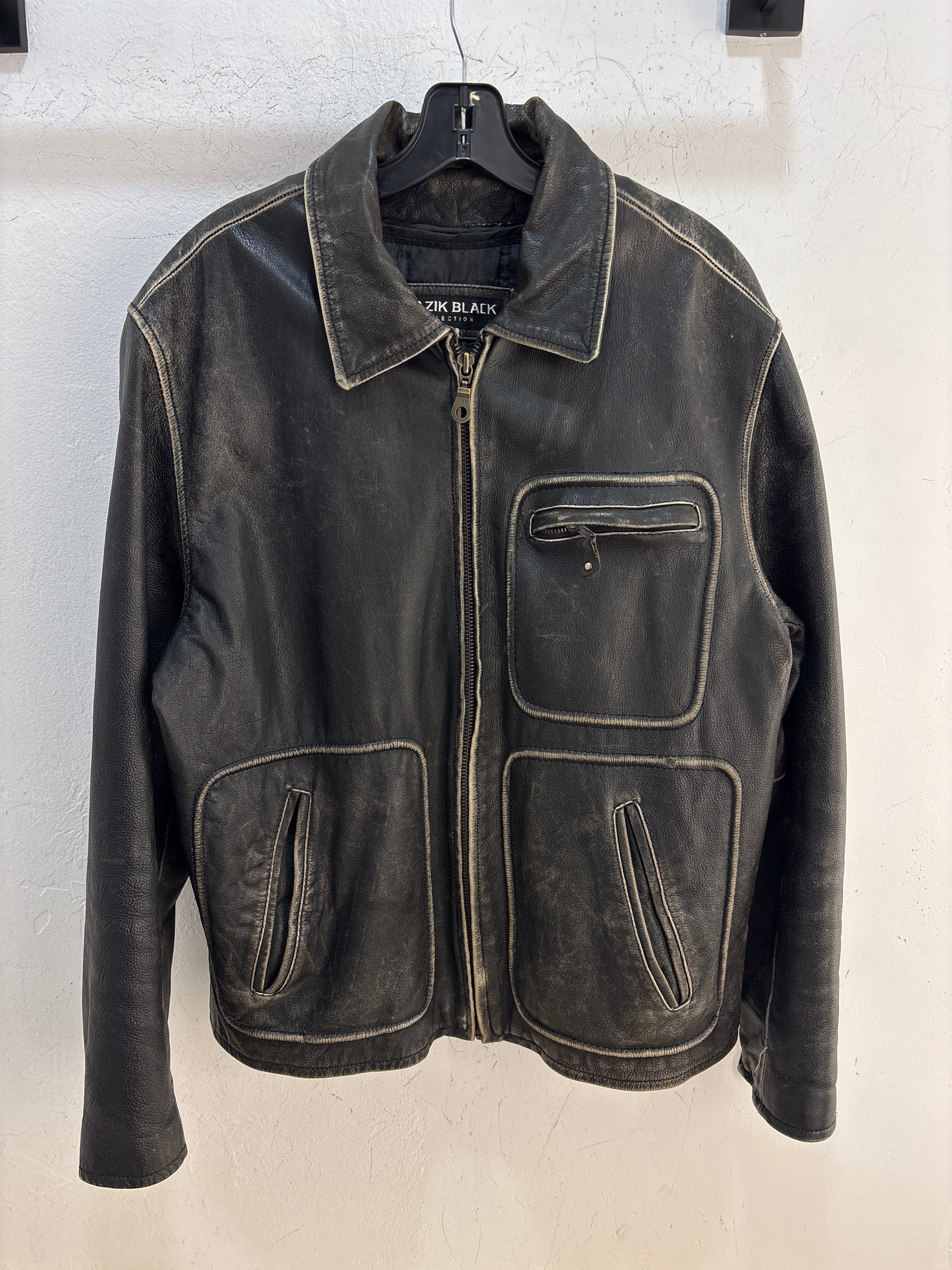 Bazik Black Leather jacket- Size XL