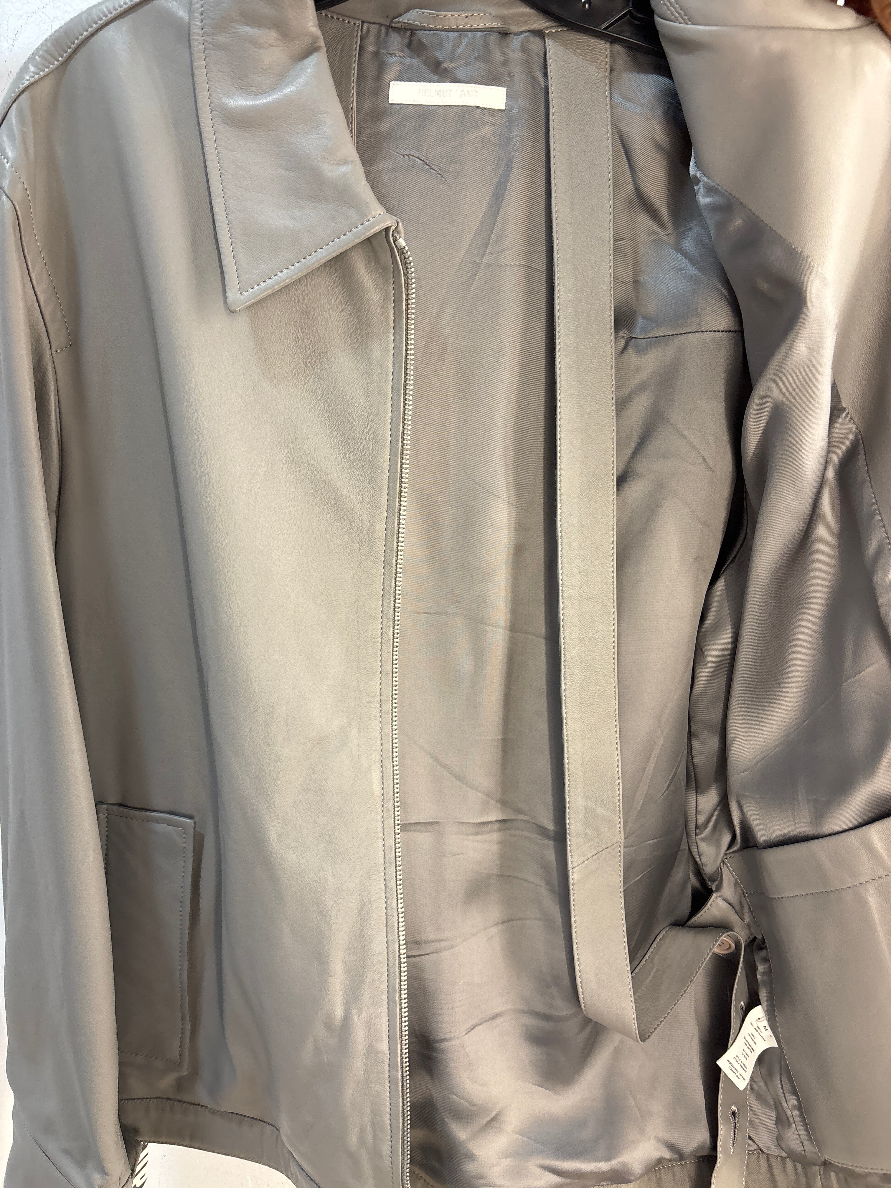Helmut Lang Grey Lambskin Leather Jacket - M