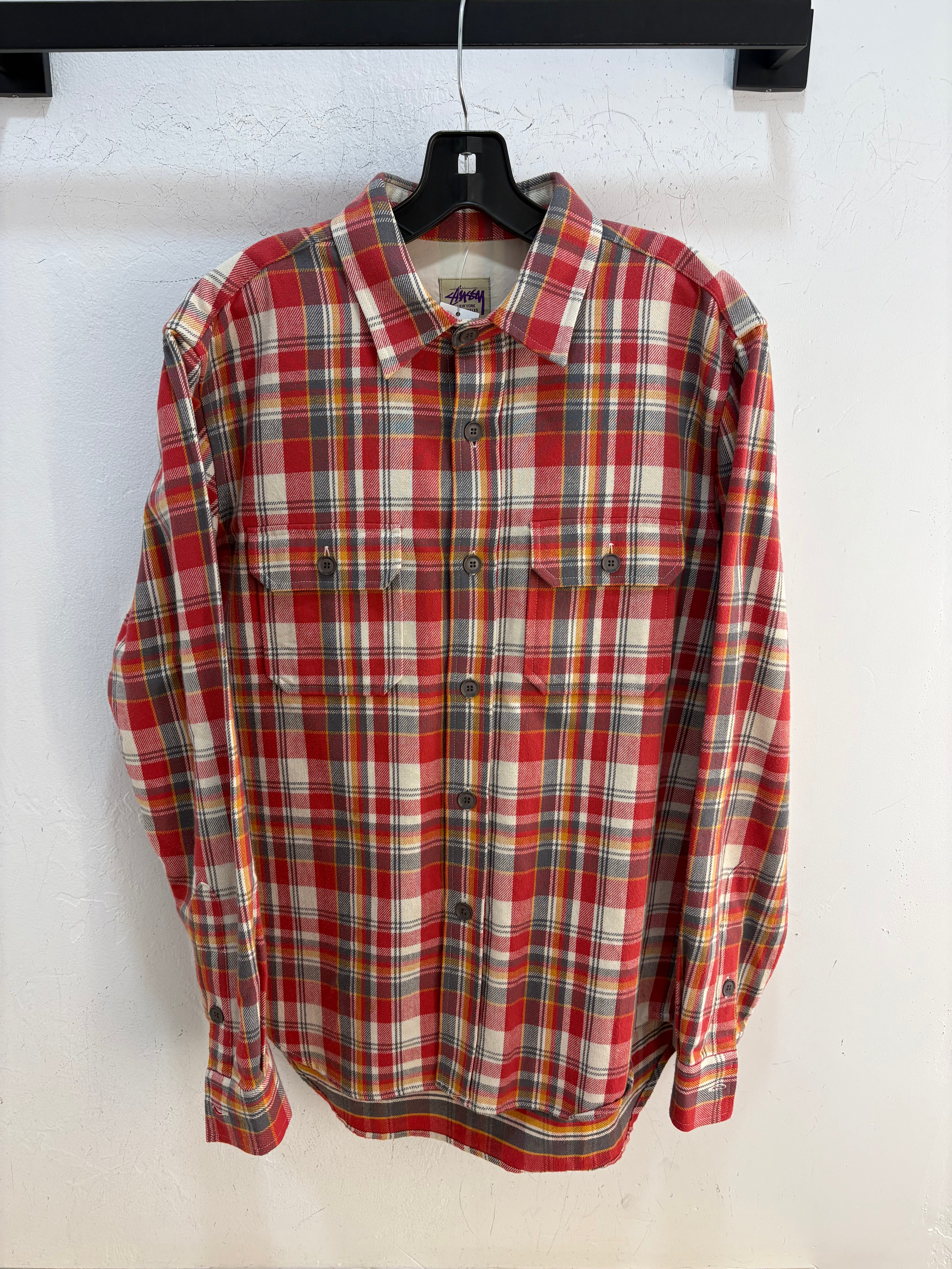 Stussy Plaid purple tag flannel - size L