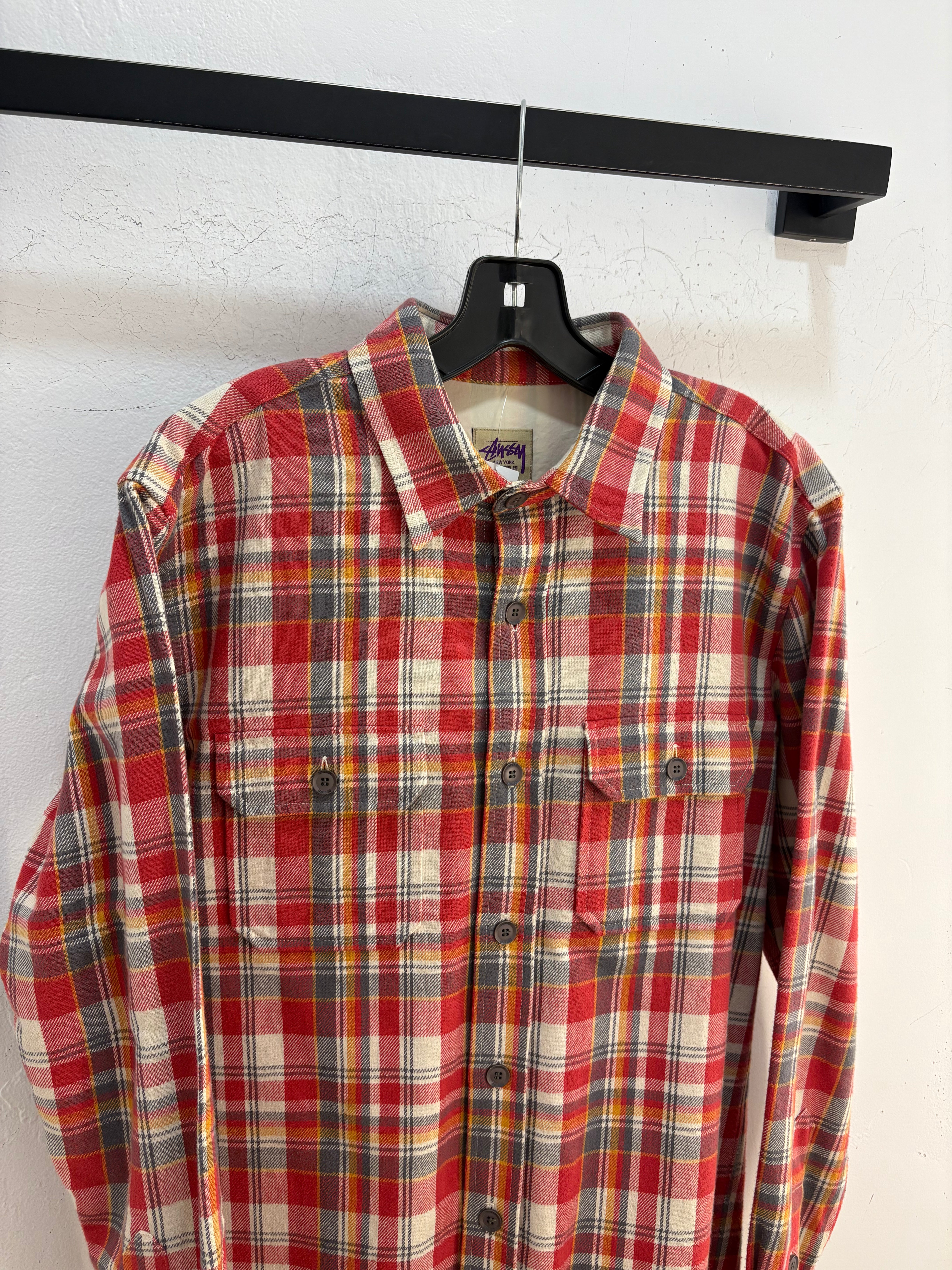 Stussy Plaid purple tag flannel - size L