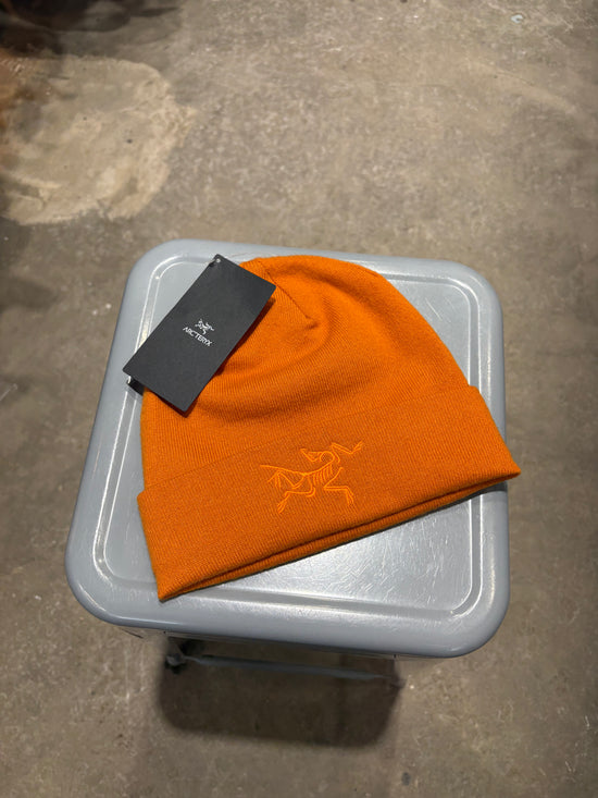 Arcteryx orange embroidered bird beanie
