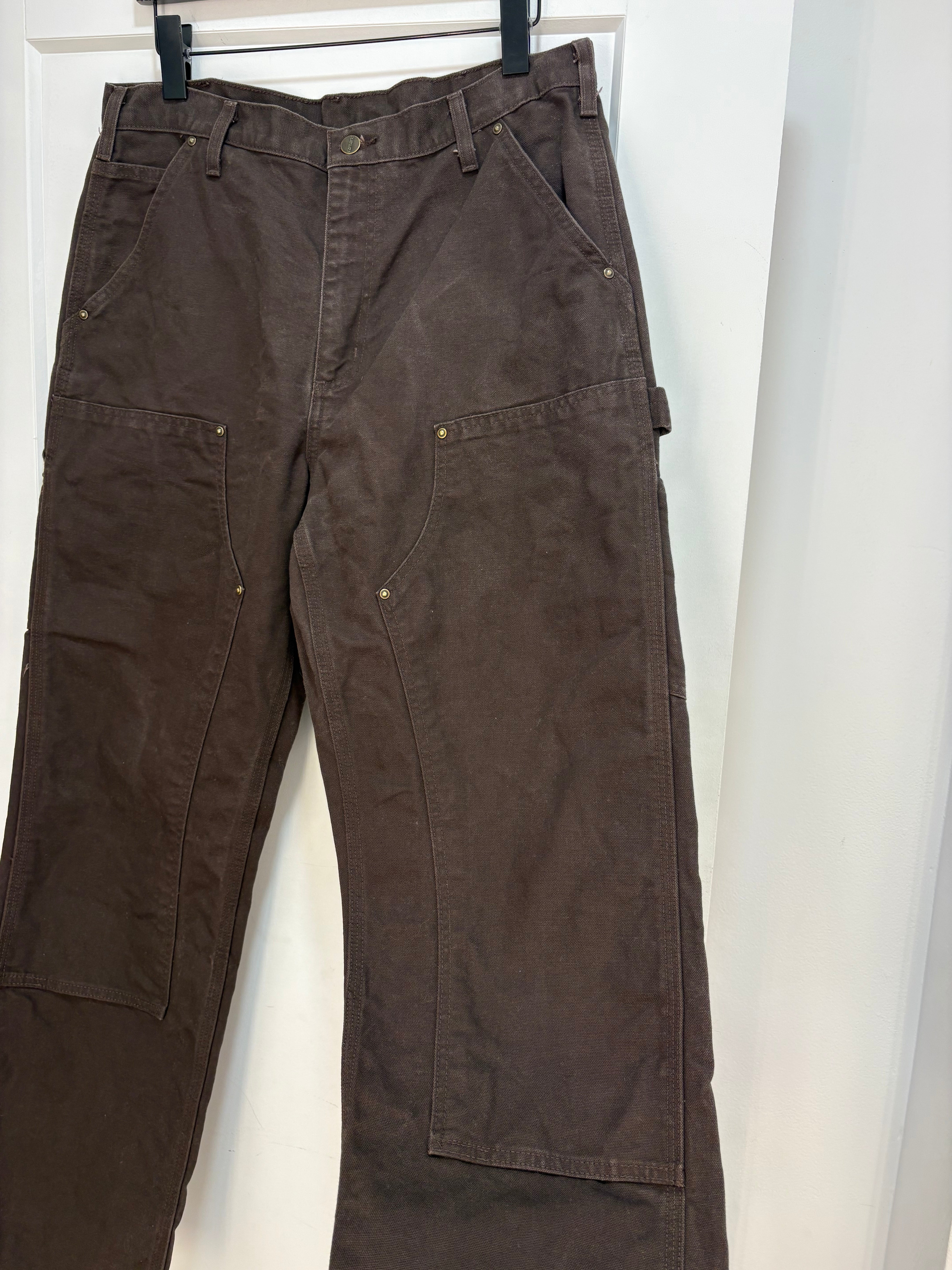 Pantalon de charpentier Carhartt marron à genoux renforcés - taille 34x32