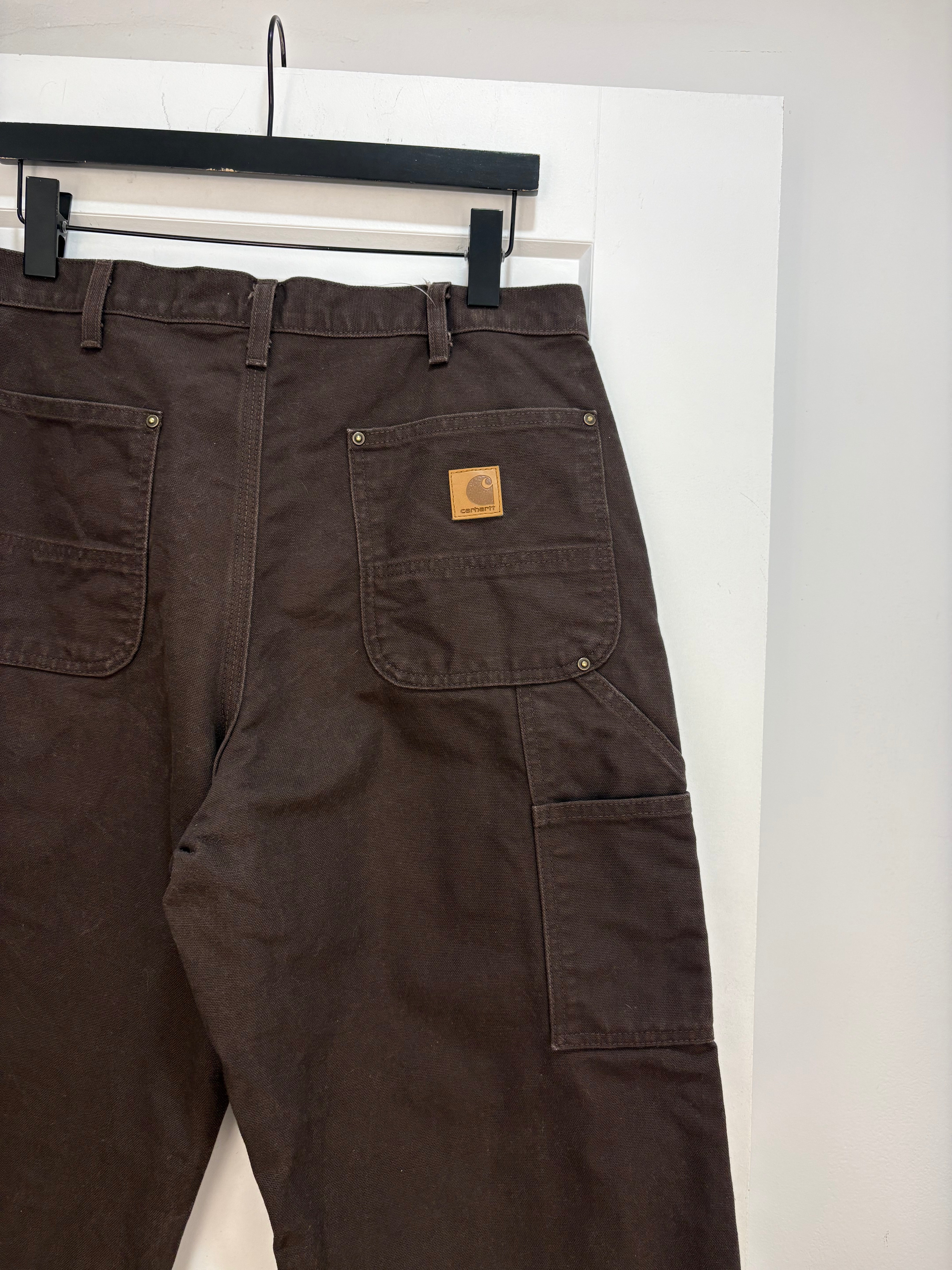 Pantalon de charpentier Carhartt marron à genoux renforcés - taille 34x32