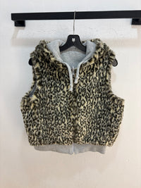 Gilet à capuche en fausse fourrure guépard Y2K - taille M femme