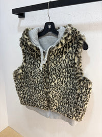 Gilet à capuche en fausse fourrure guépard Y2K - taille M femme