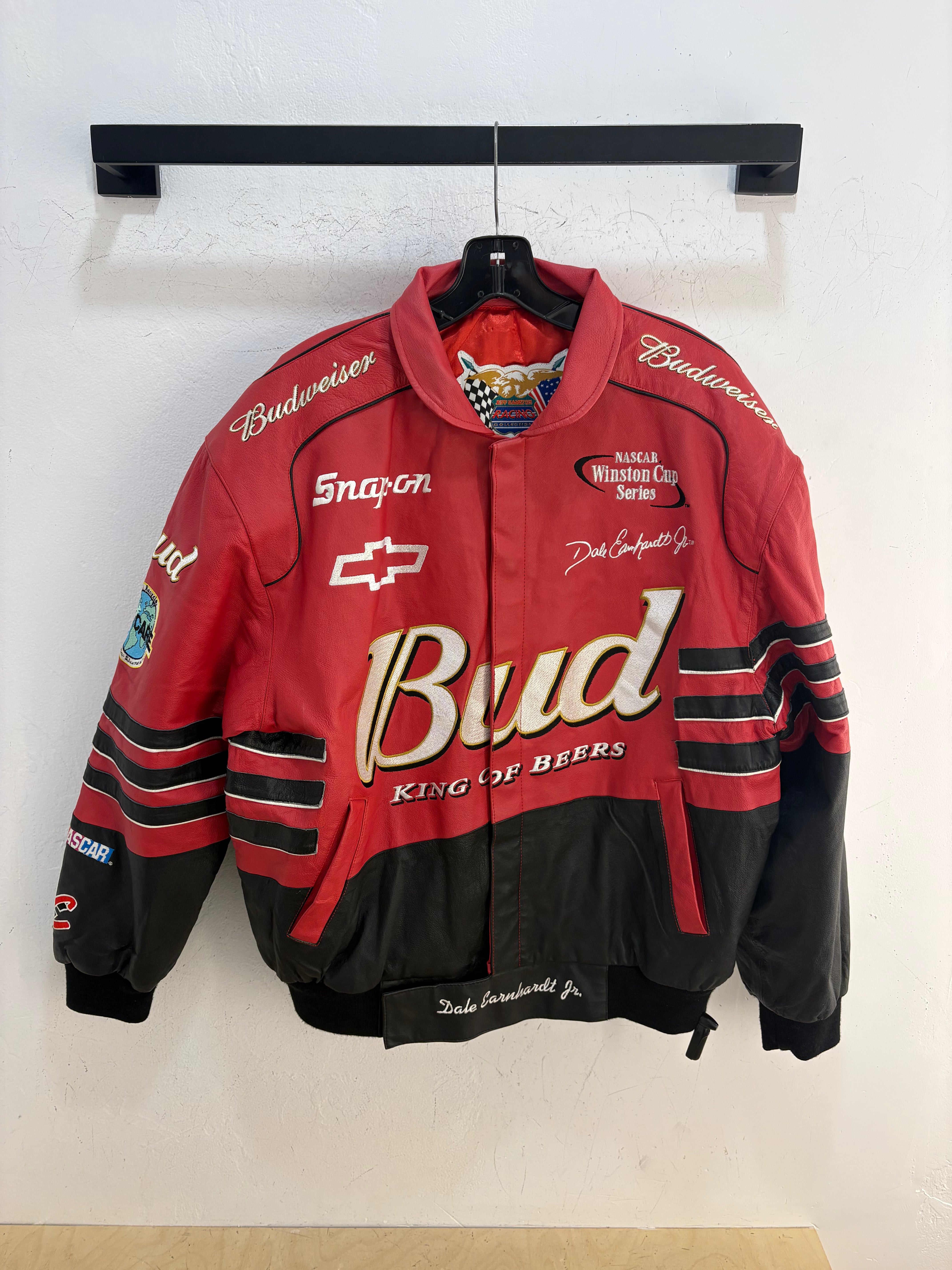 Veste de course en cuir Jeff Hamilton Budweiser - taille L