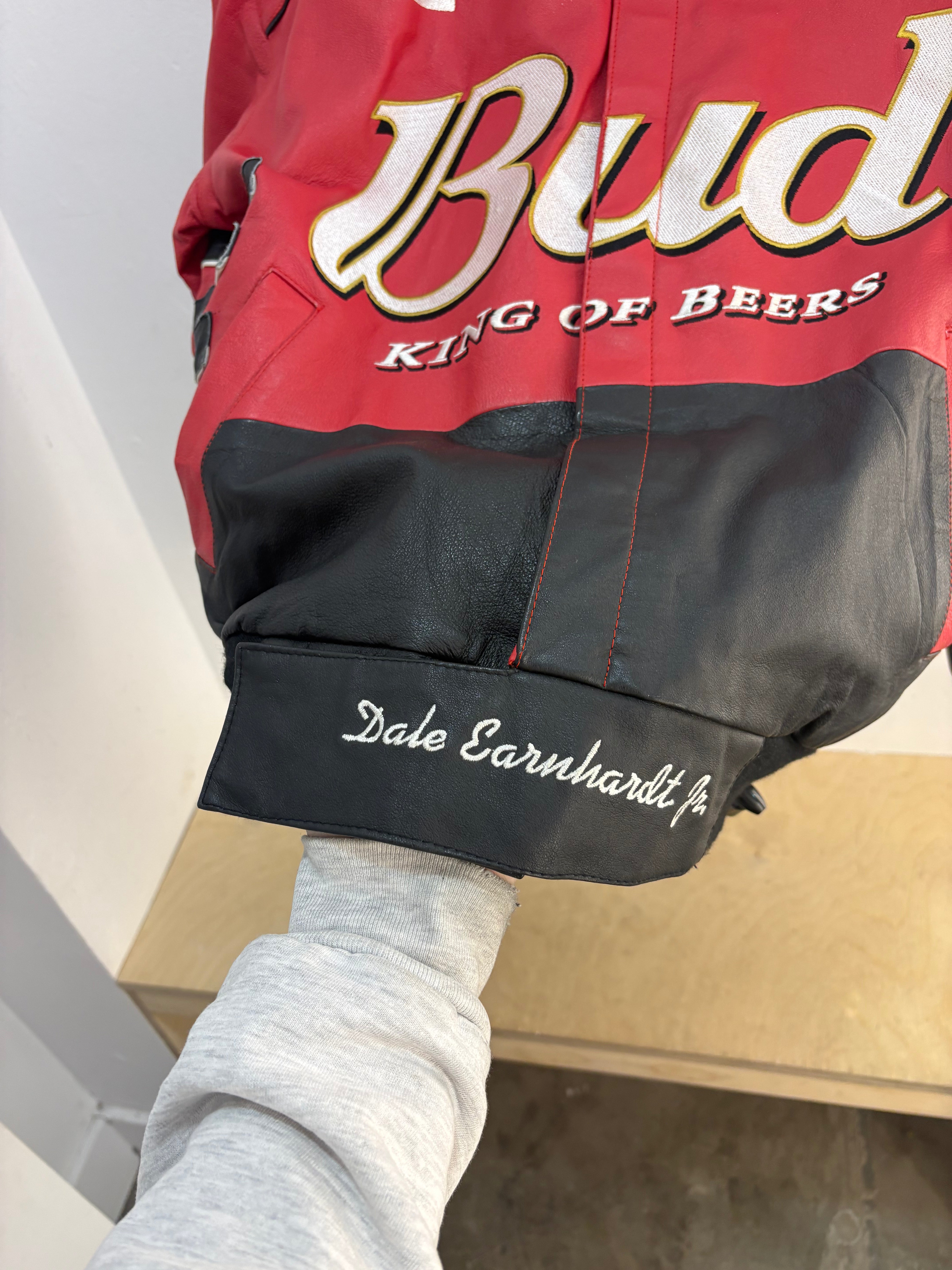 Veste de course en cuir Jeff Hamilton Budweiser - taille L