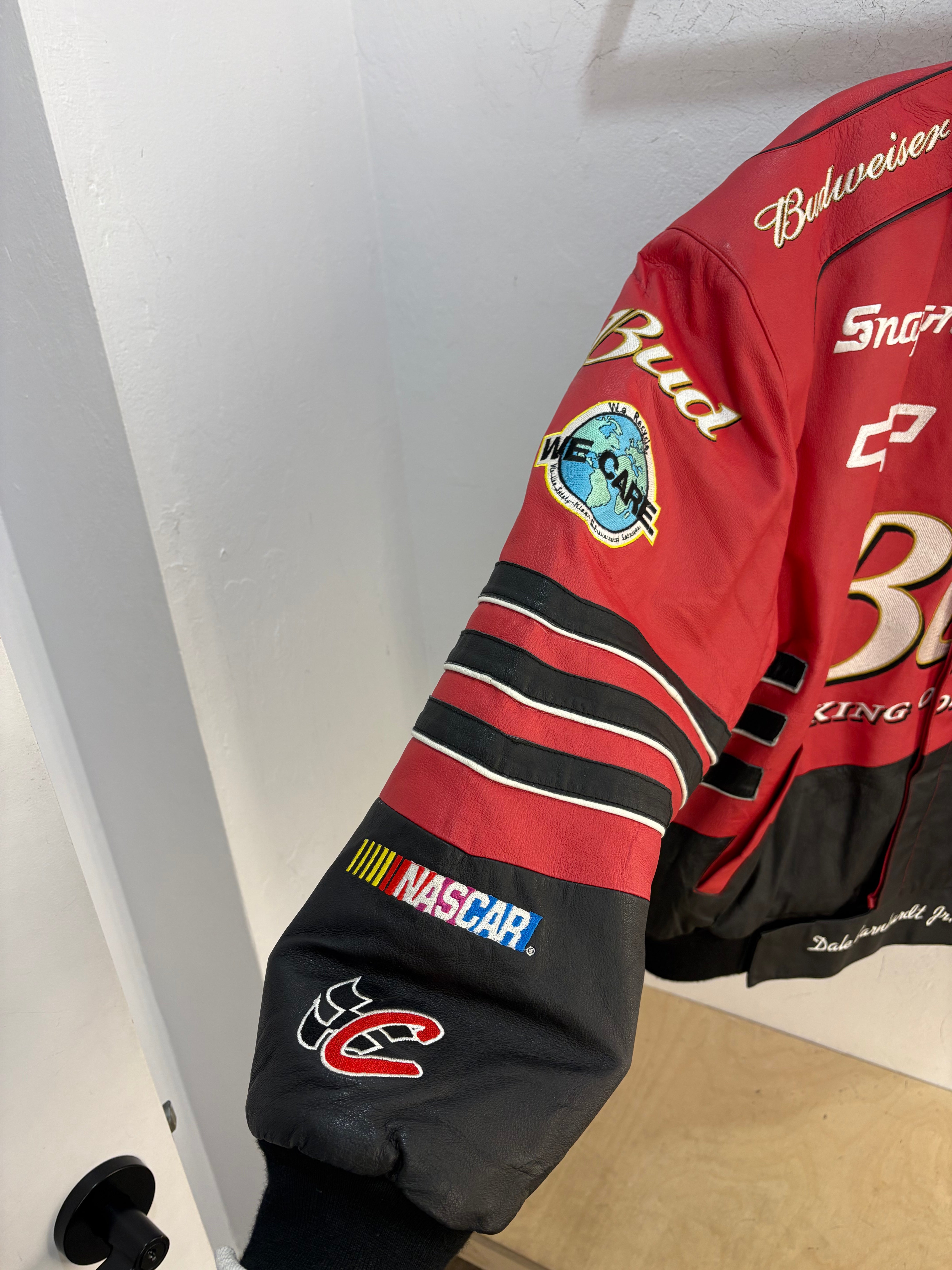 Veste de course en cuir Jeff Hamilton Budweiser - taille L