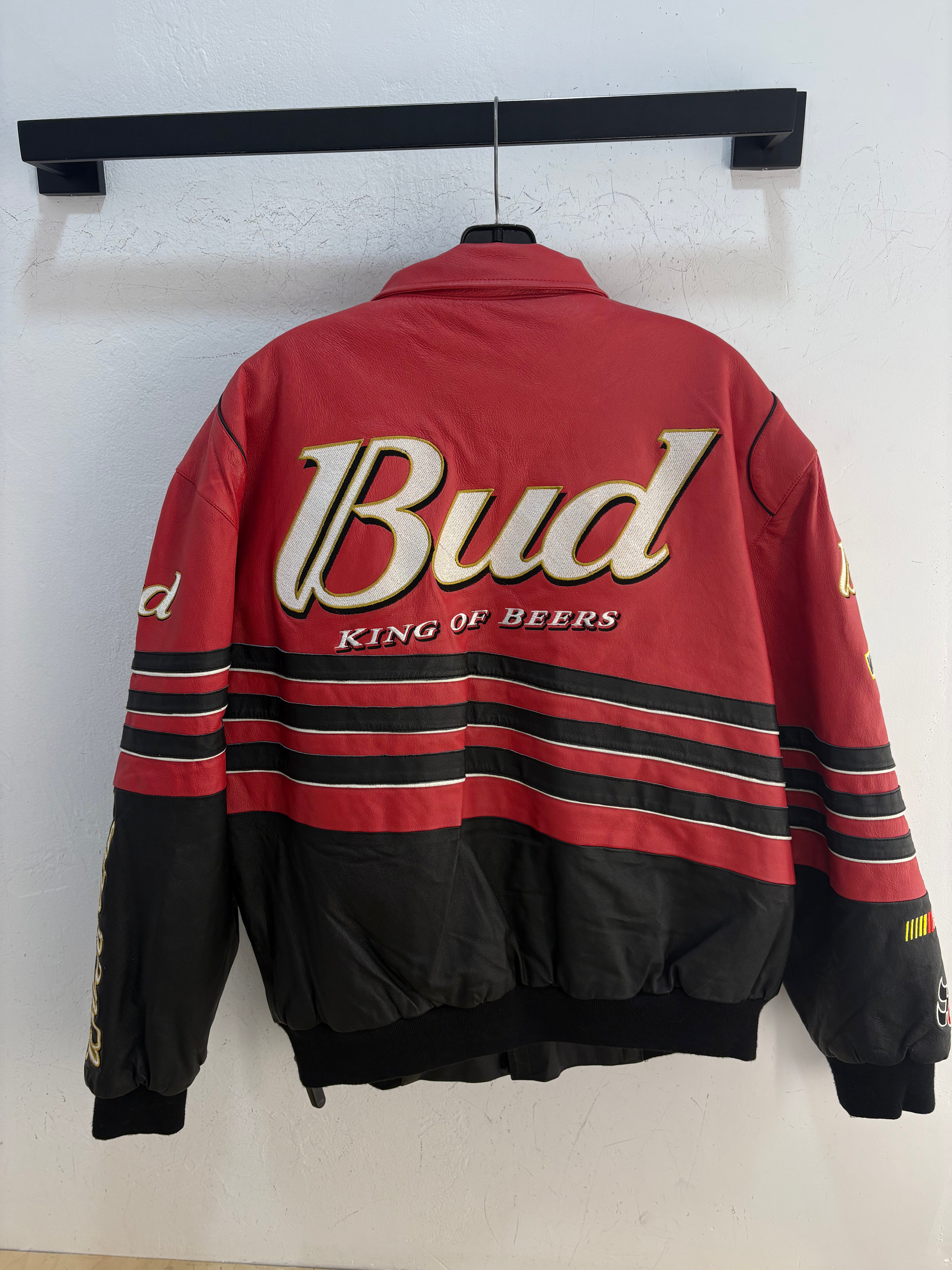 Veste de course en cuir Jeff Hamilton Budweiser - taille L