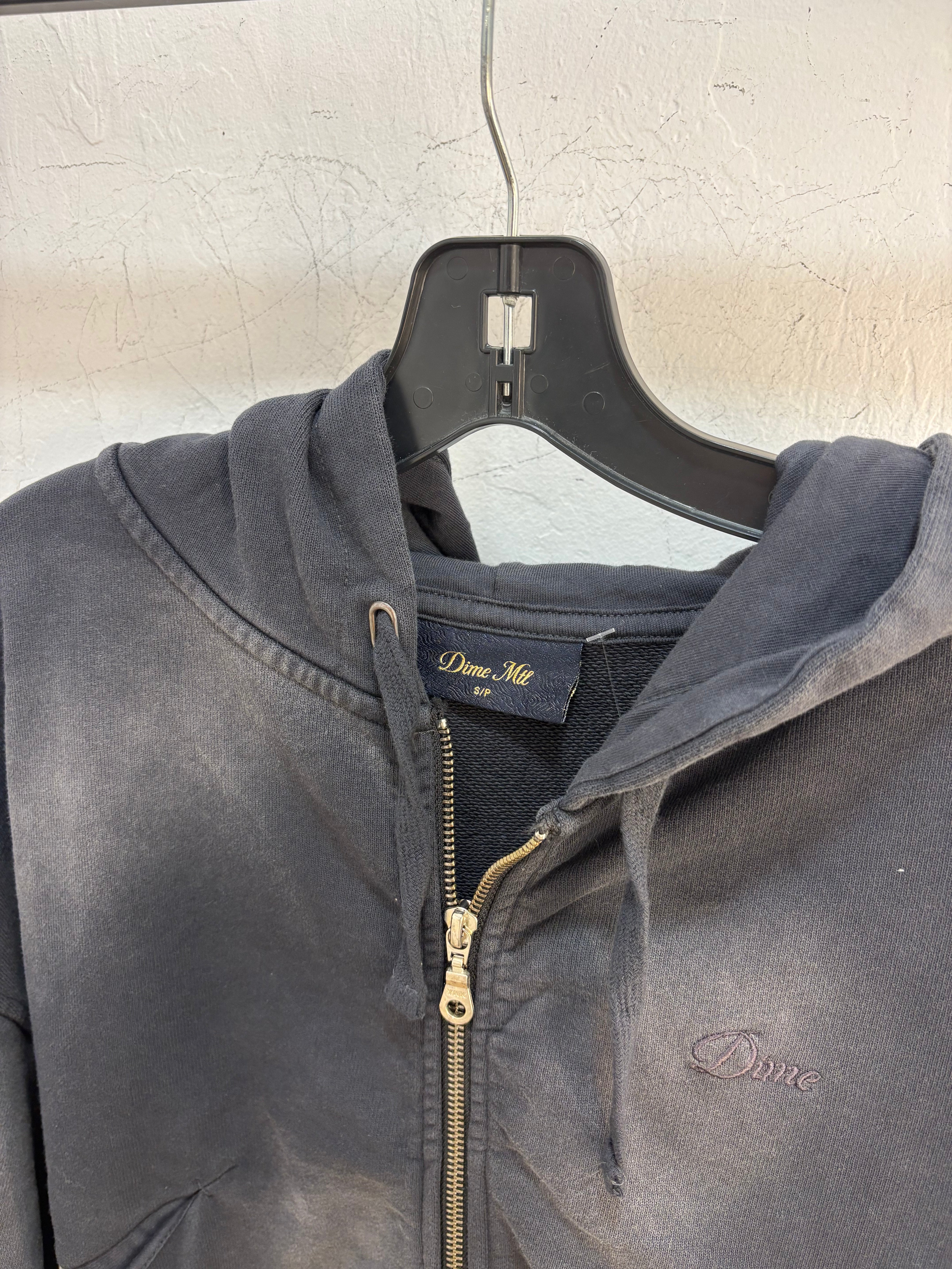 New Dime Navy faded cropped zip up hoodie - size S womens