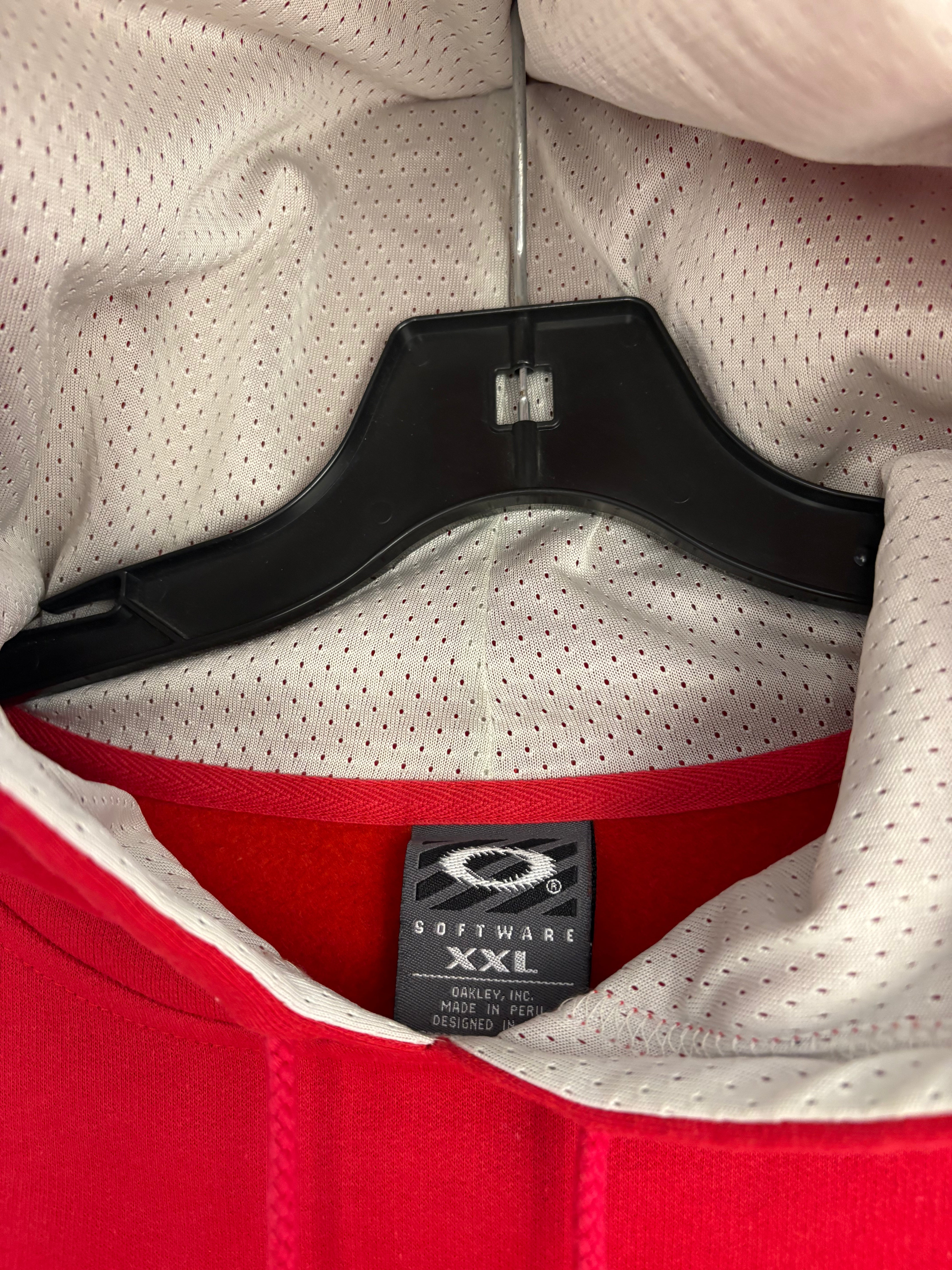 90s Oakley sofware mid logo red hoodie - size XXL