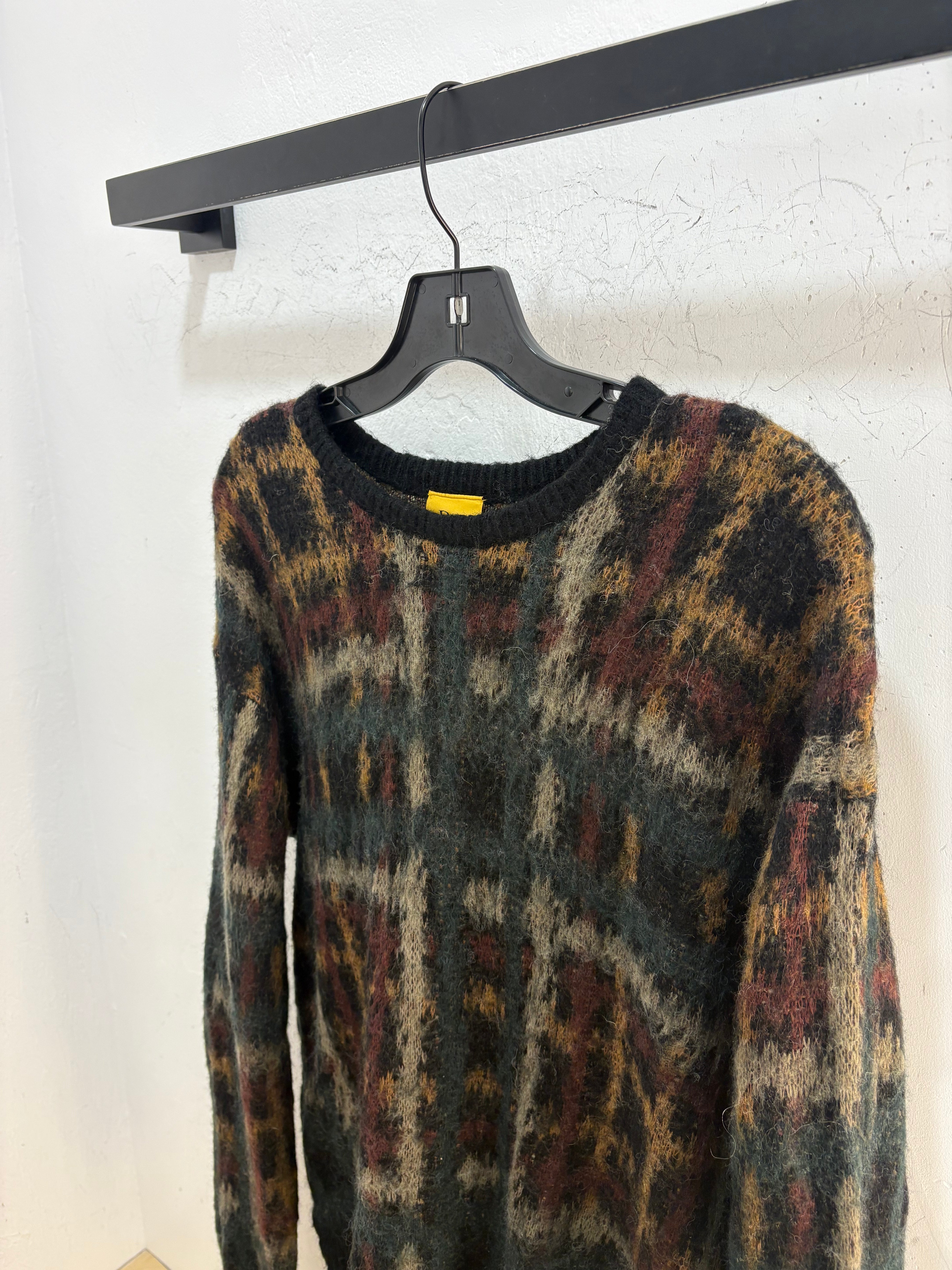 Dime Green/brown mohair sweater - size L
