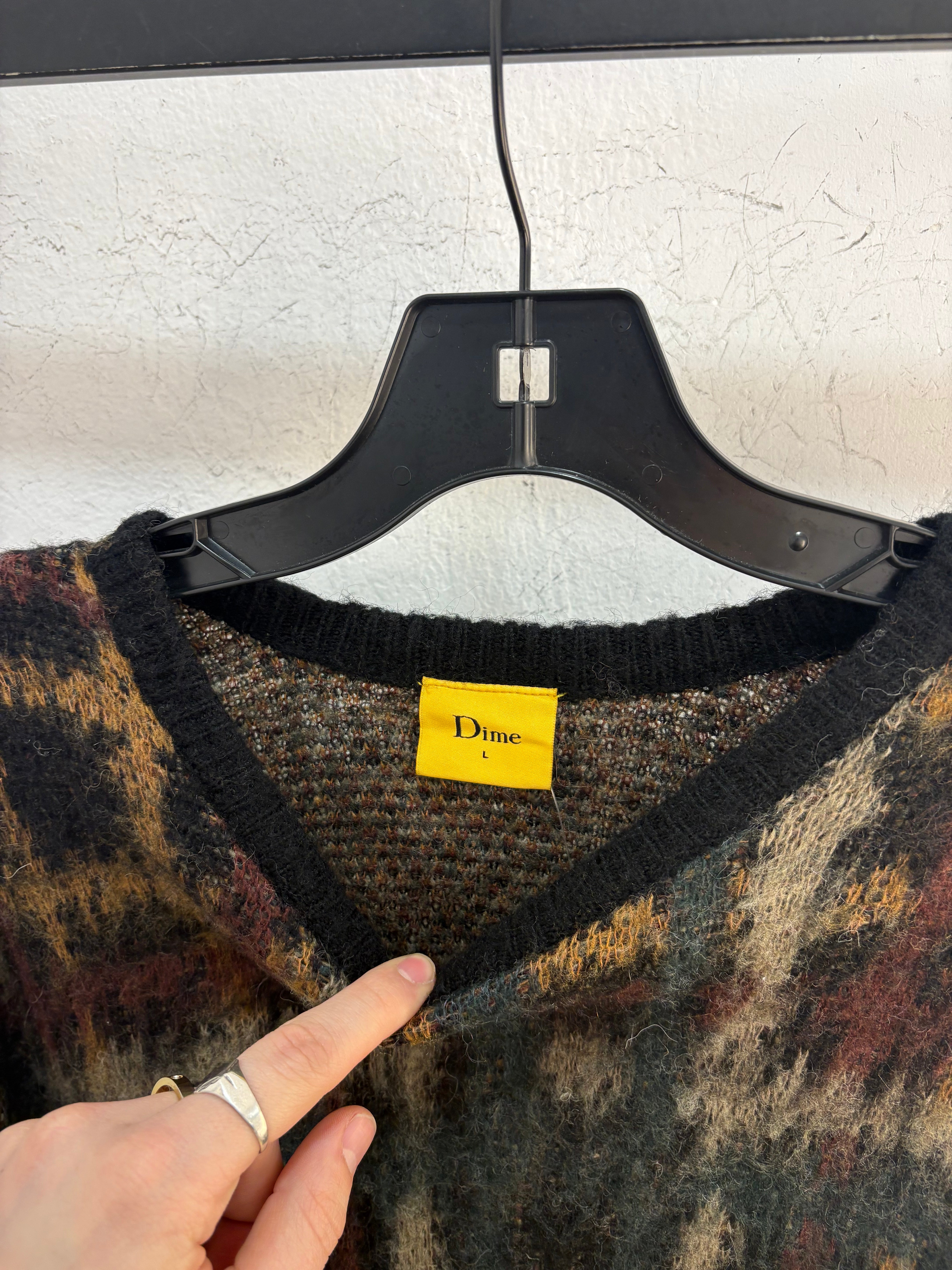 Dime Green/brown mohair sweater - size L