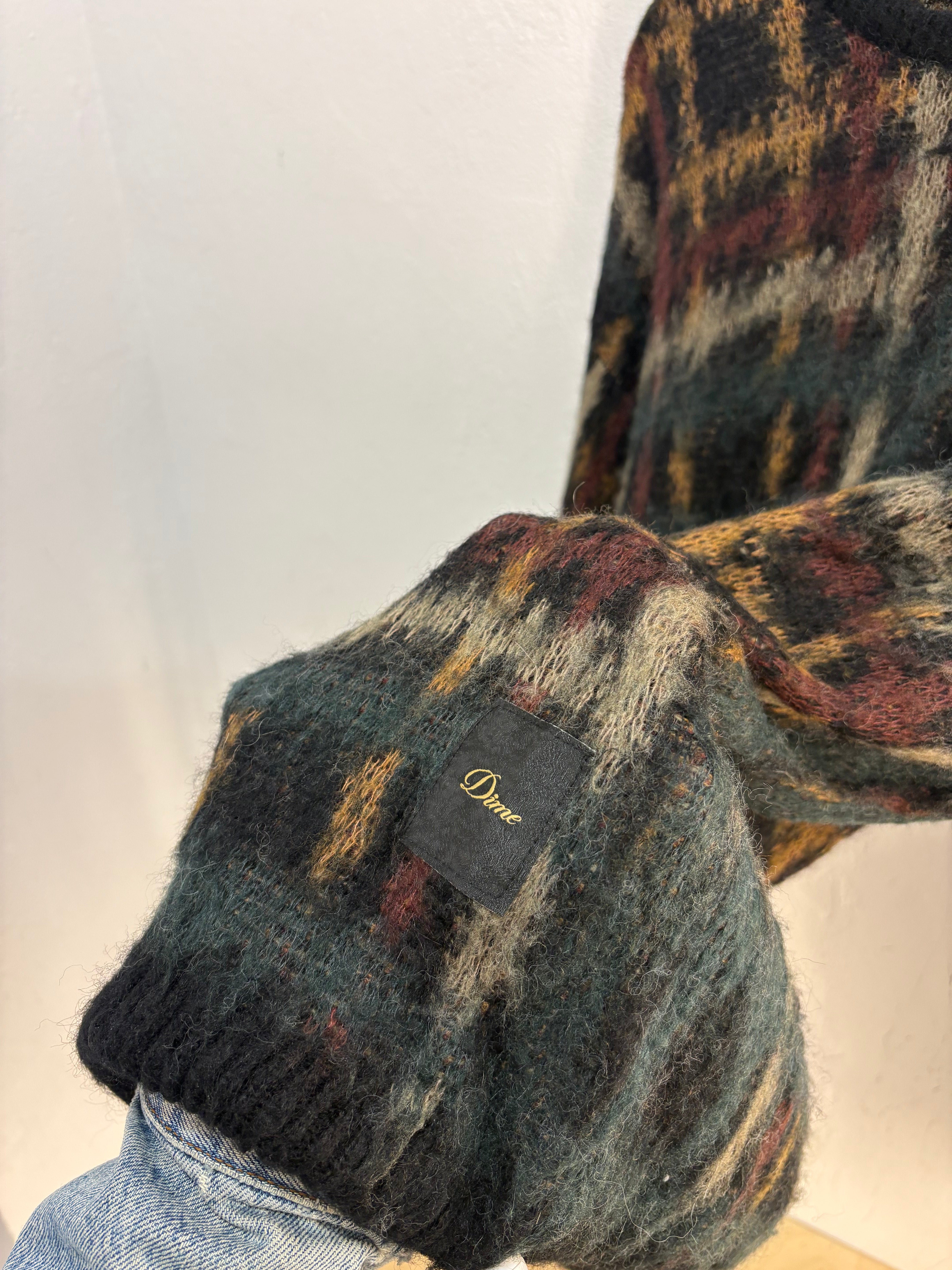 Dime Green/brown mohair sweater - size L