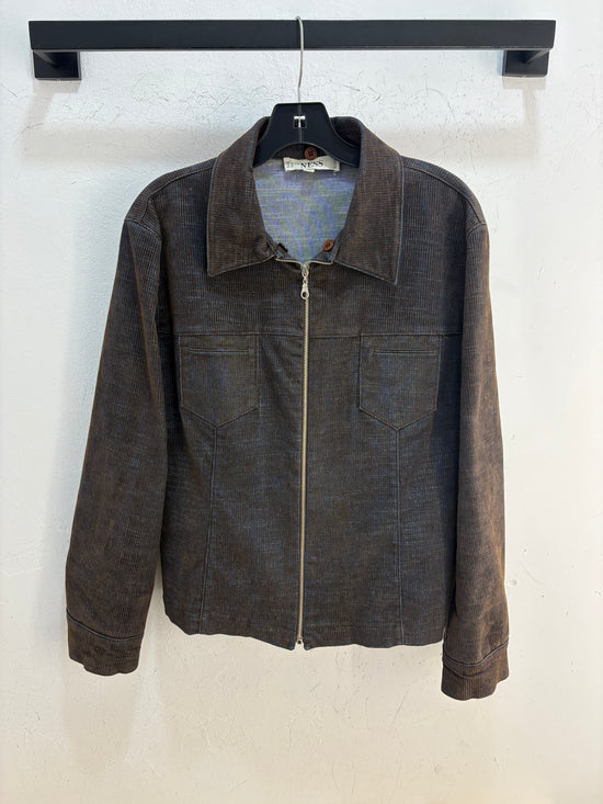 90s NESS brown felt denim zip jacket - fit L women