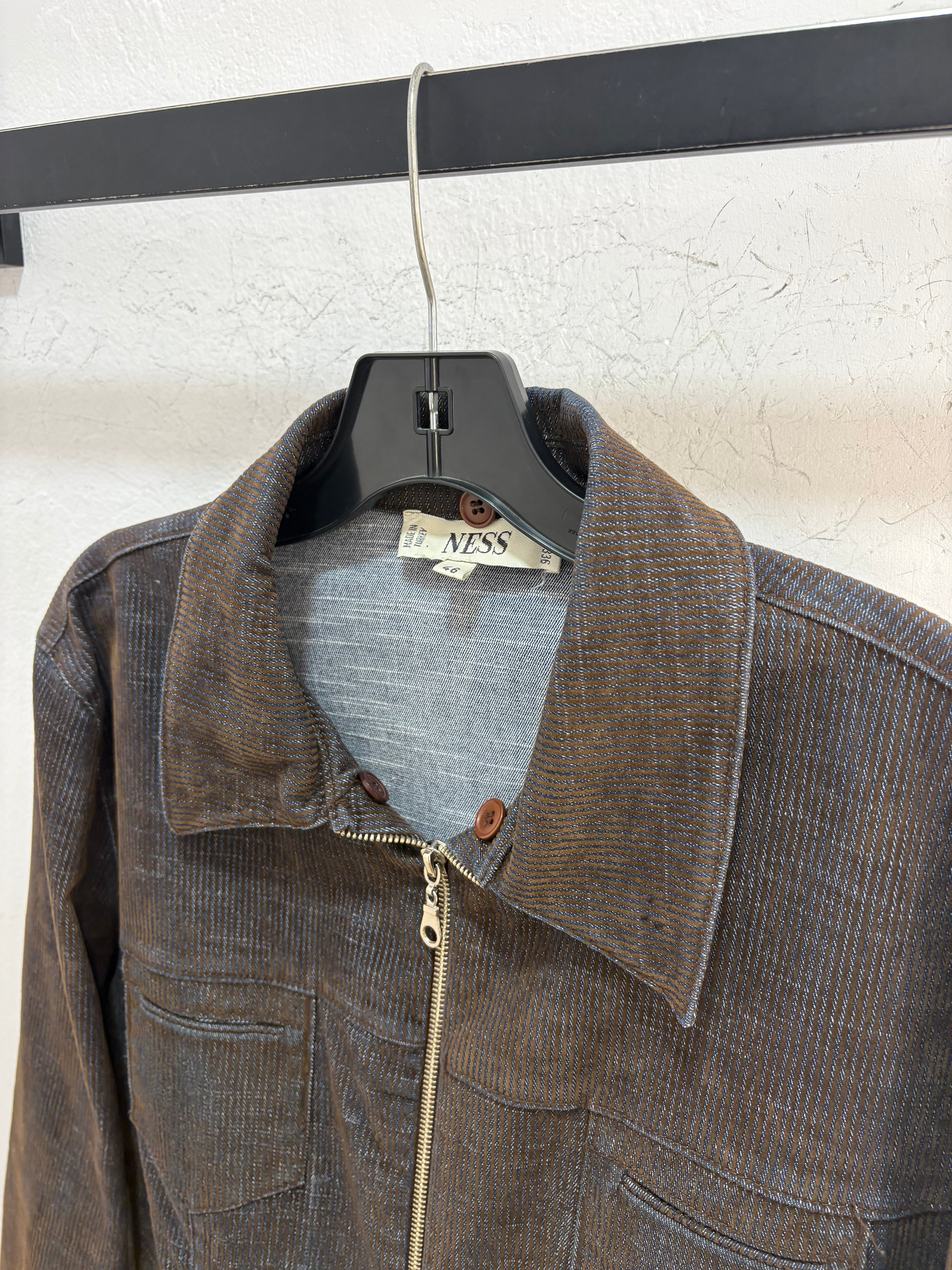 90s NESS brown felt denim zip jacket - fit L women