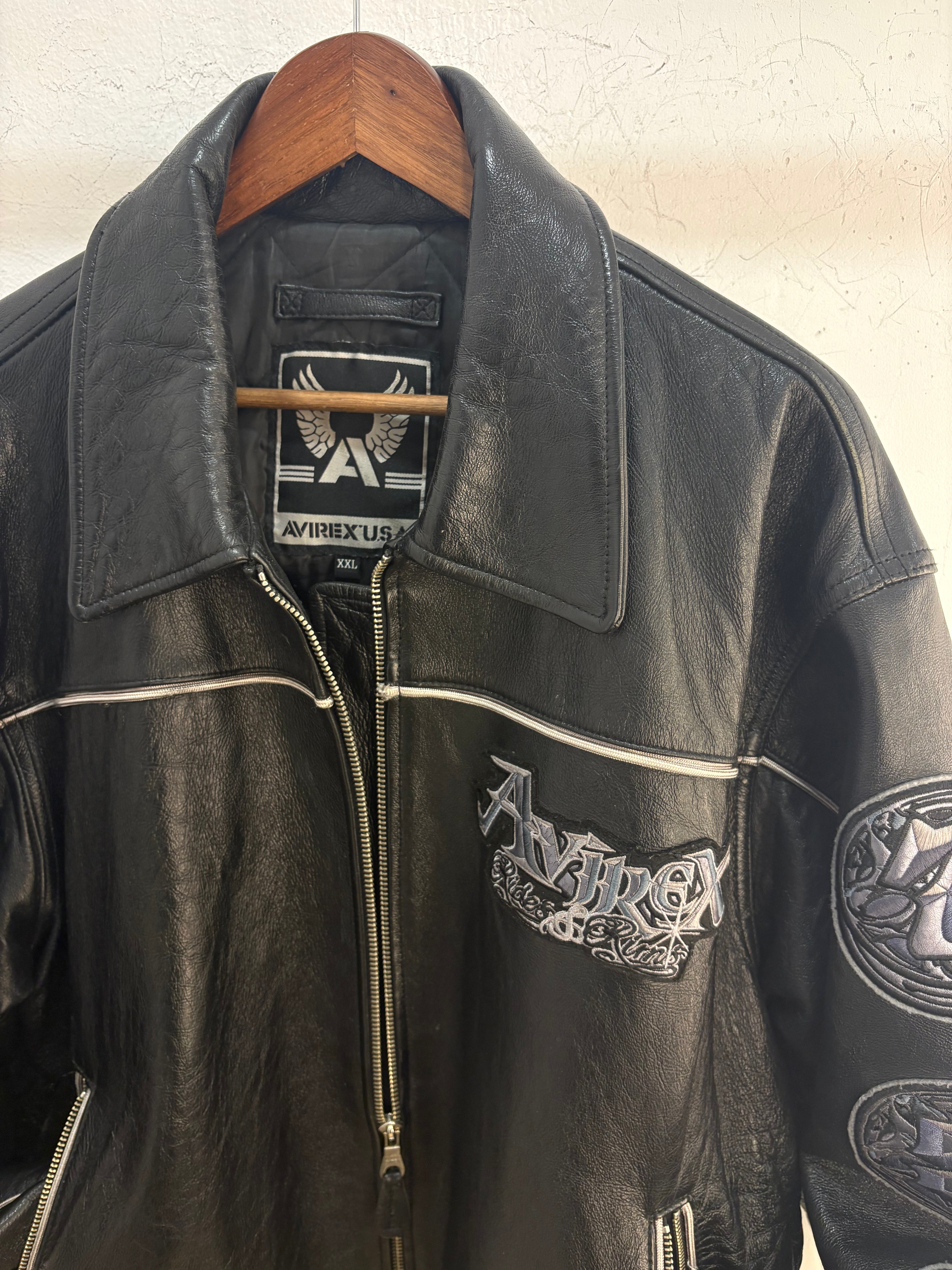 Avirex rides and rims black leather jacket - size XXL