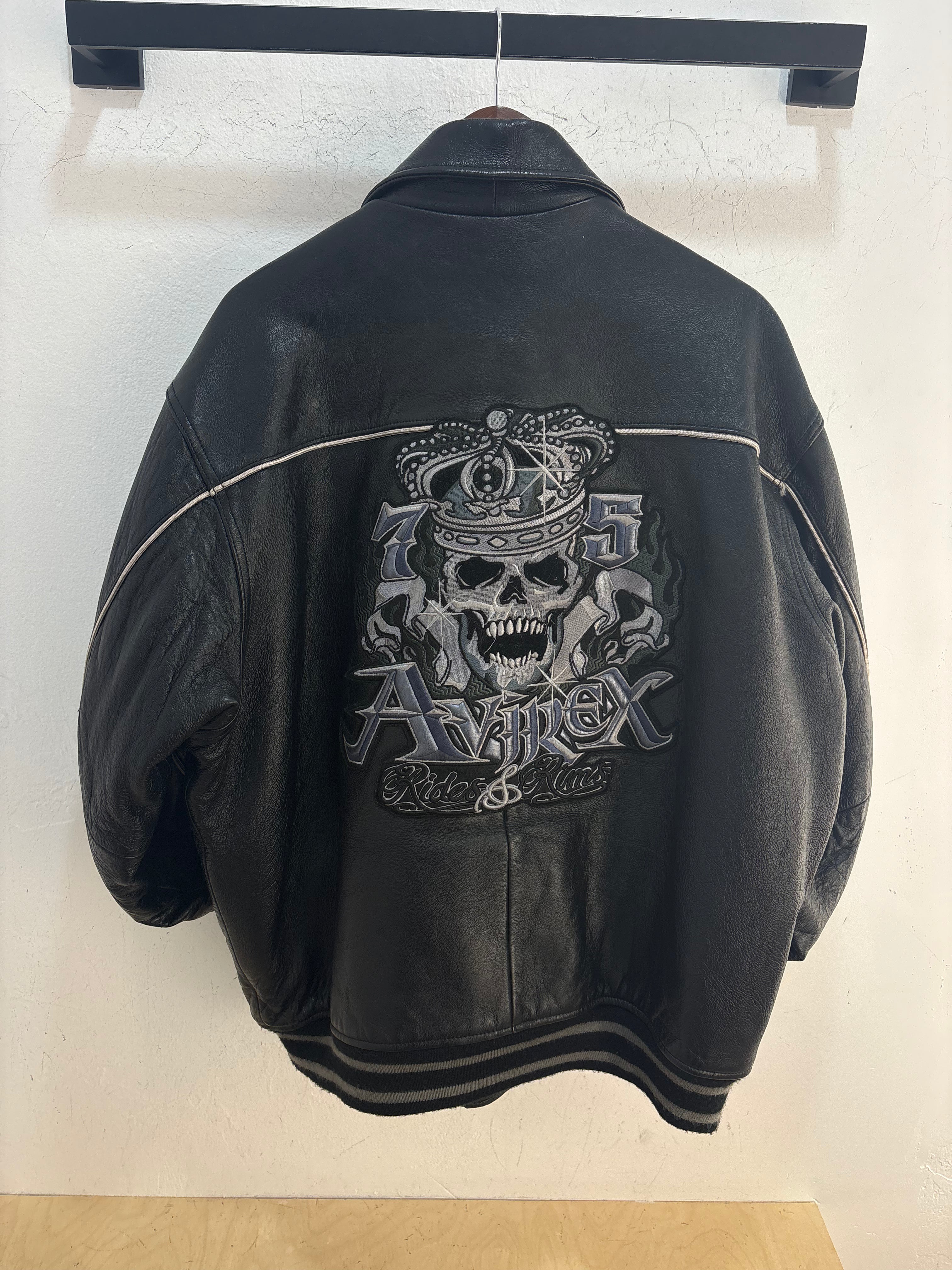 Avirex rides and rims black leather jacket - size XXL