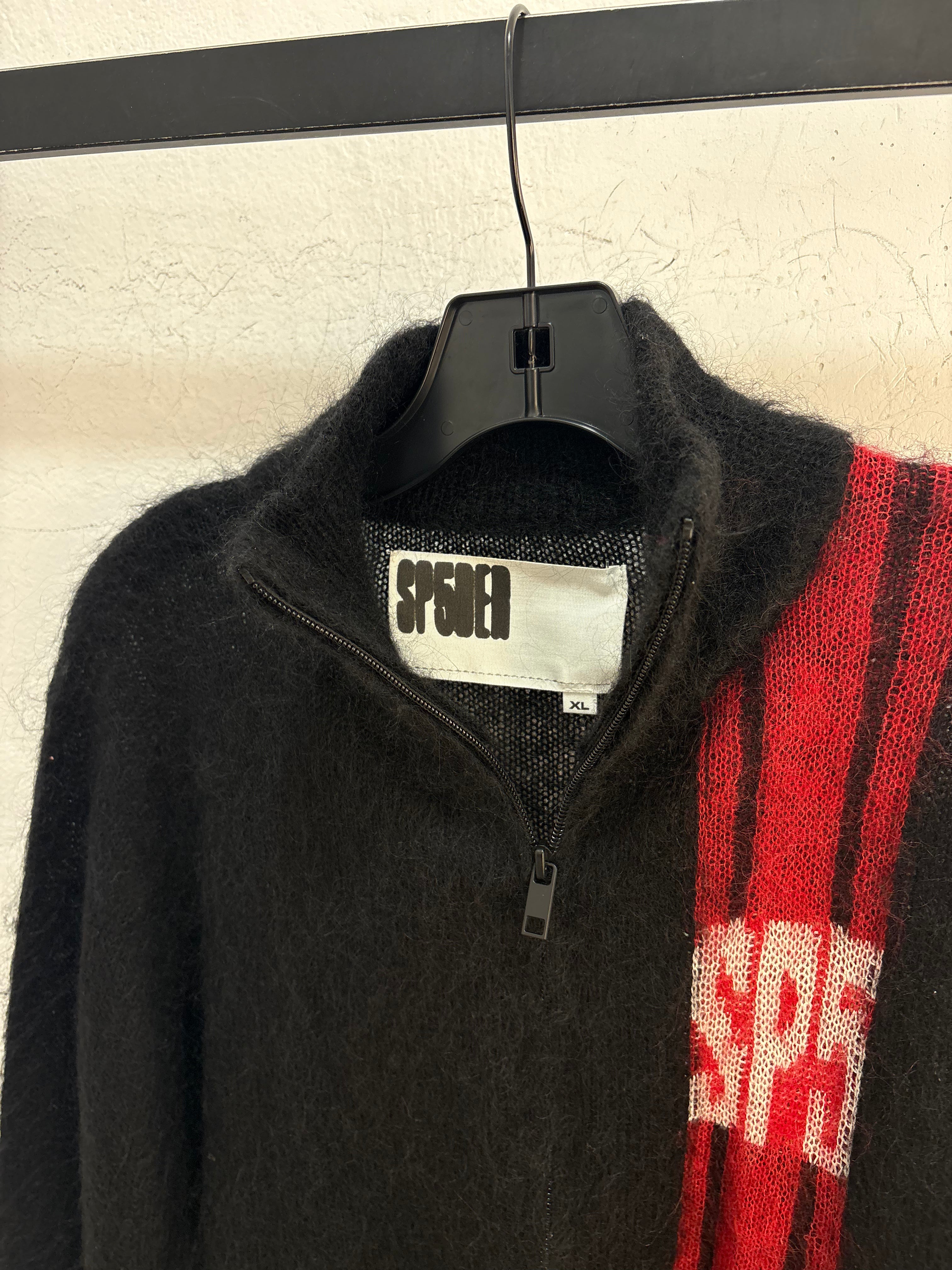 Sp5der black mohair zip up sweater - size M