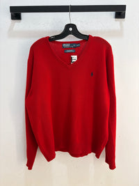 Polo RL red lambswool V knit sweater - size XL