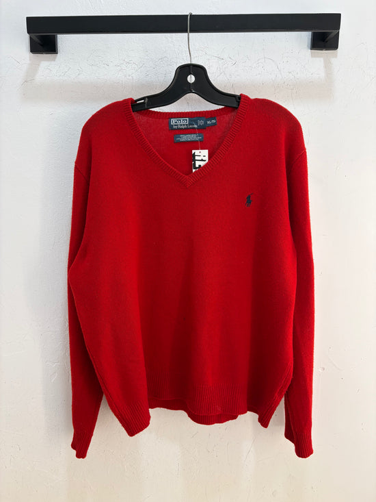 Polo RL red lambswool V knit sweater - size XL