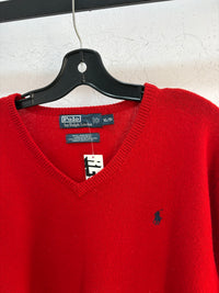 Polo RL red lambswool V knit sweater - size XL