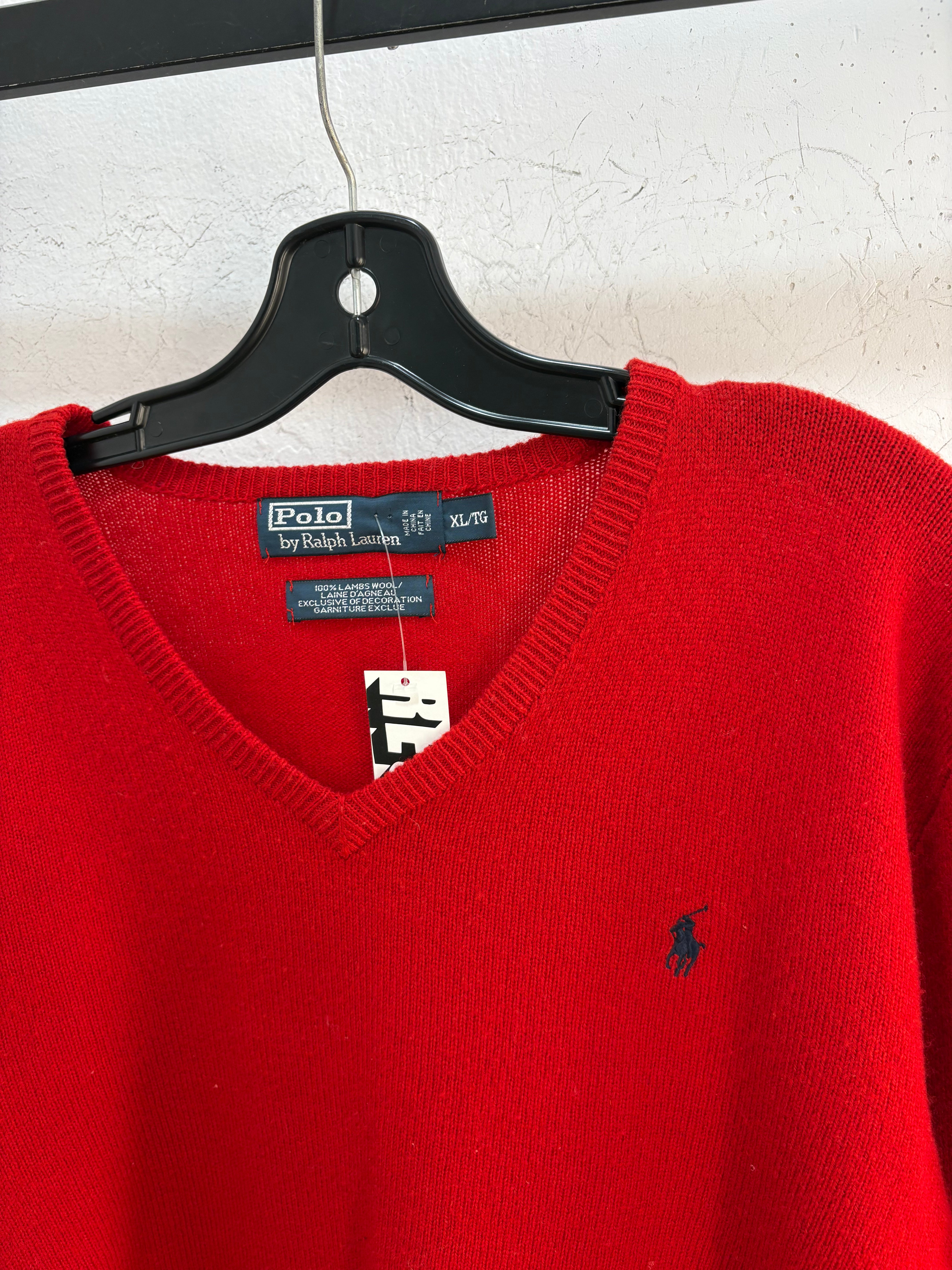 Polo RL red lambswool V knit sweater - size XL