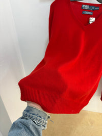 Polo RL red lambswool V knit sweater - size XL