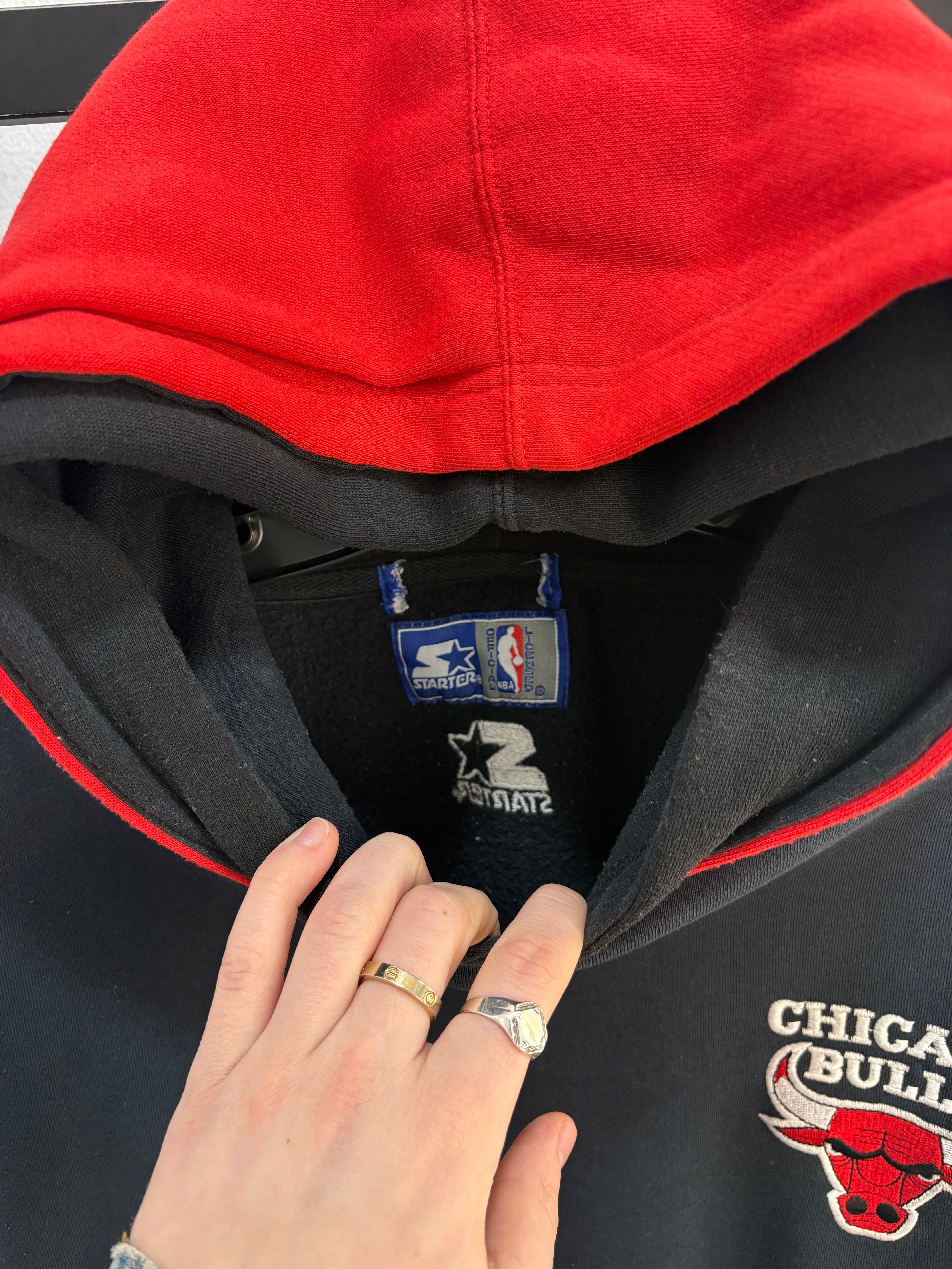 90s Starters Chicago Bulls double hood hoodie - size M