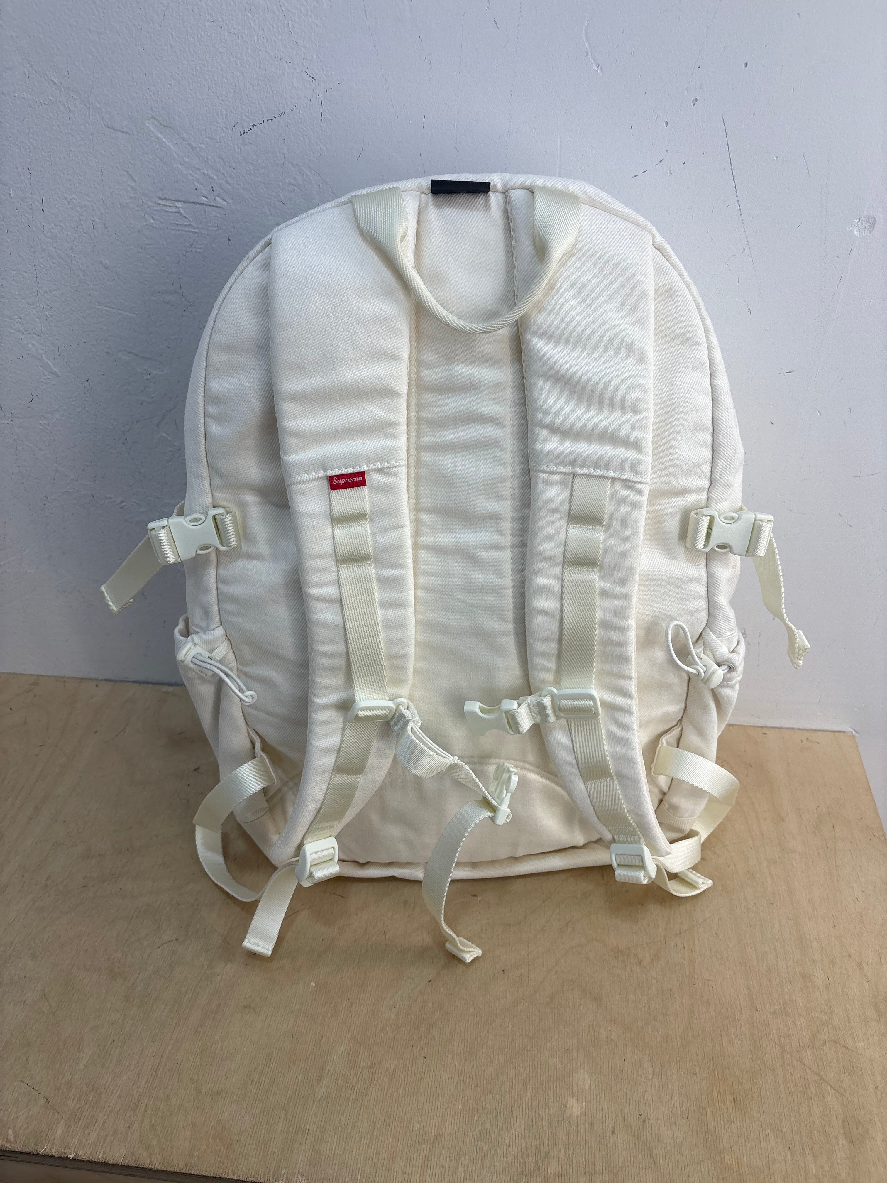 New Supreme white denim backpack
