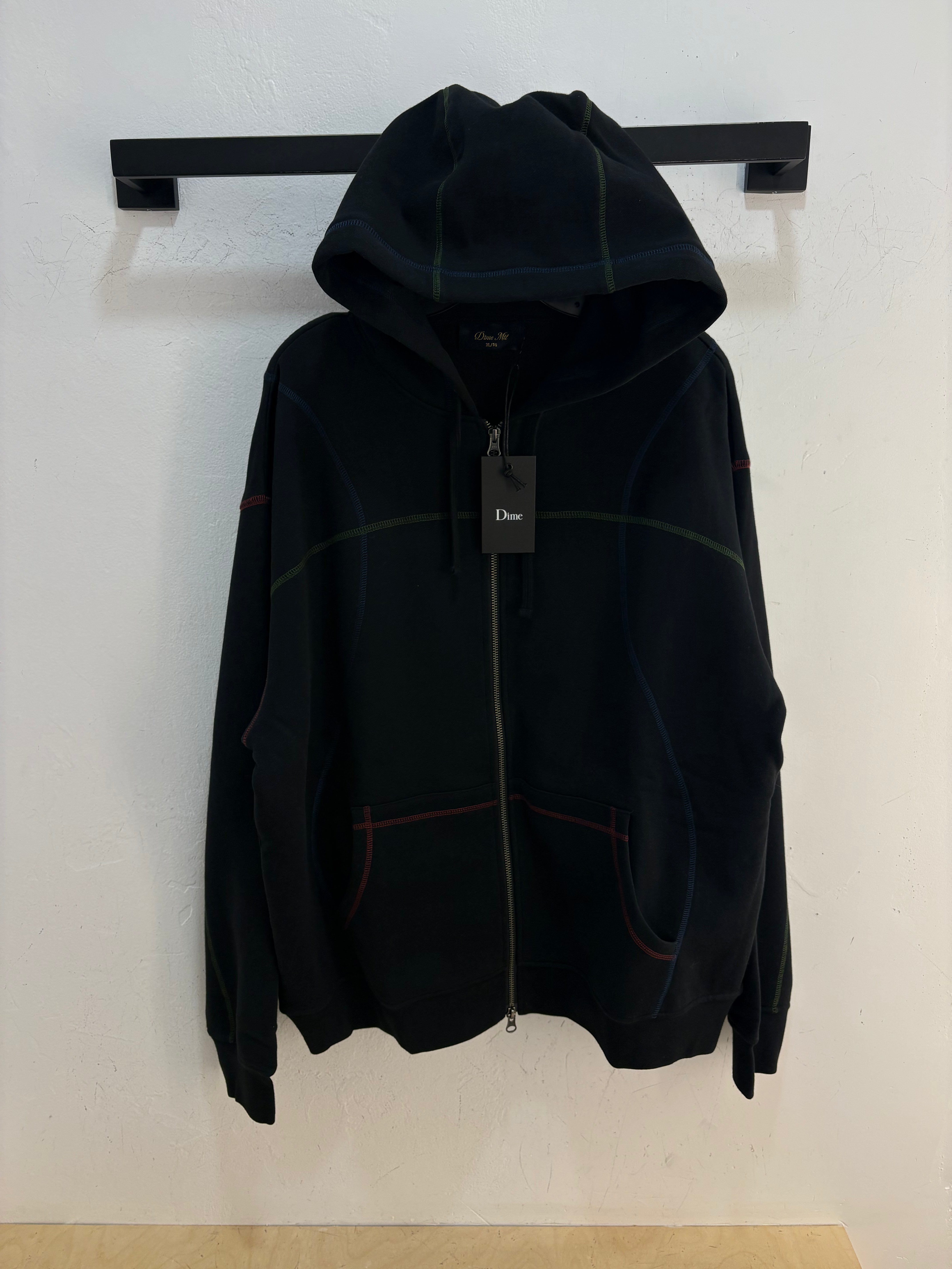 New Dime Black color stitch zip-up hoodie - size XL