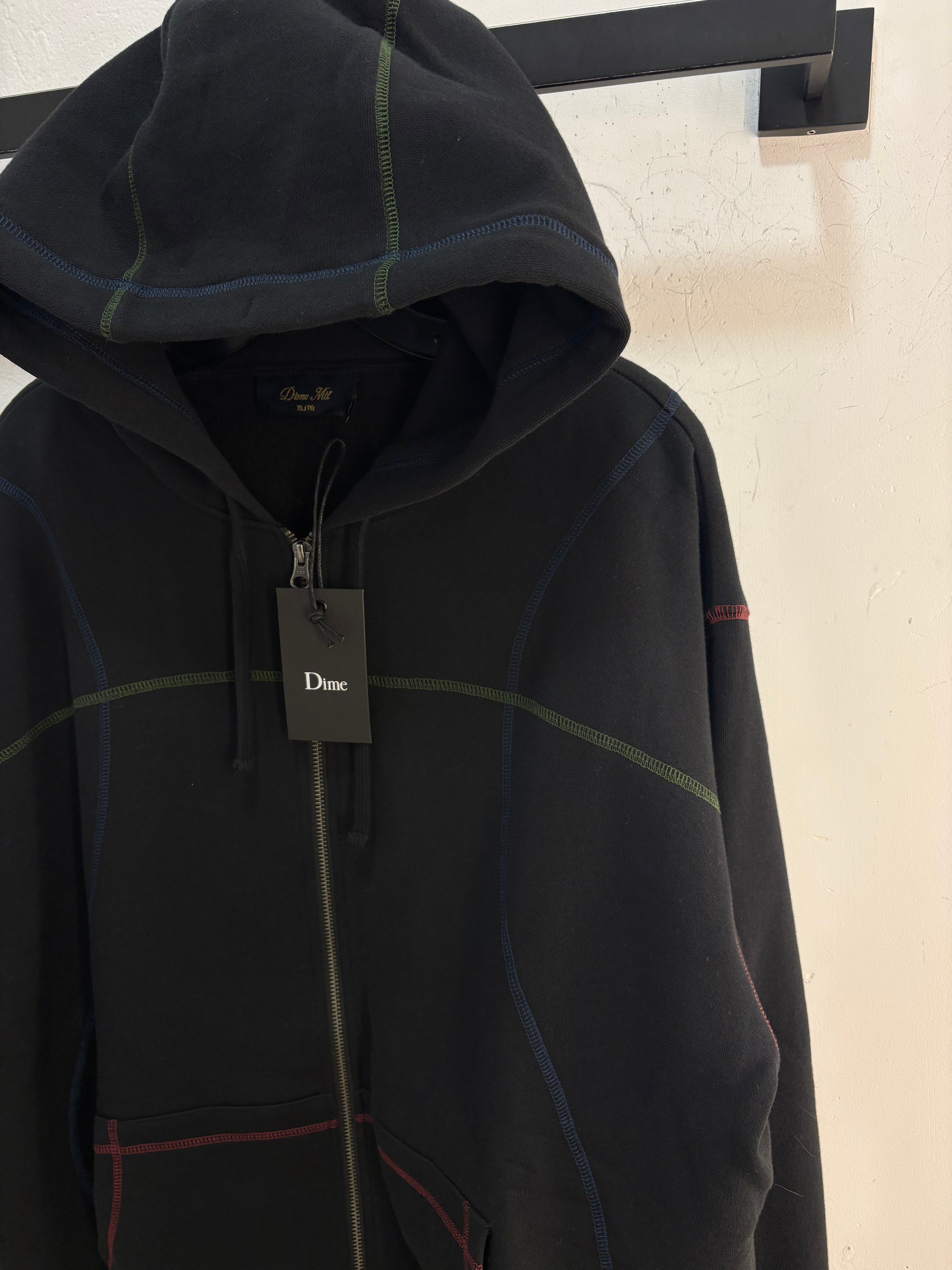 New Dime Black color stitch zip-up hoodie - size XL