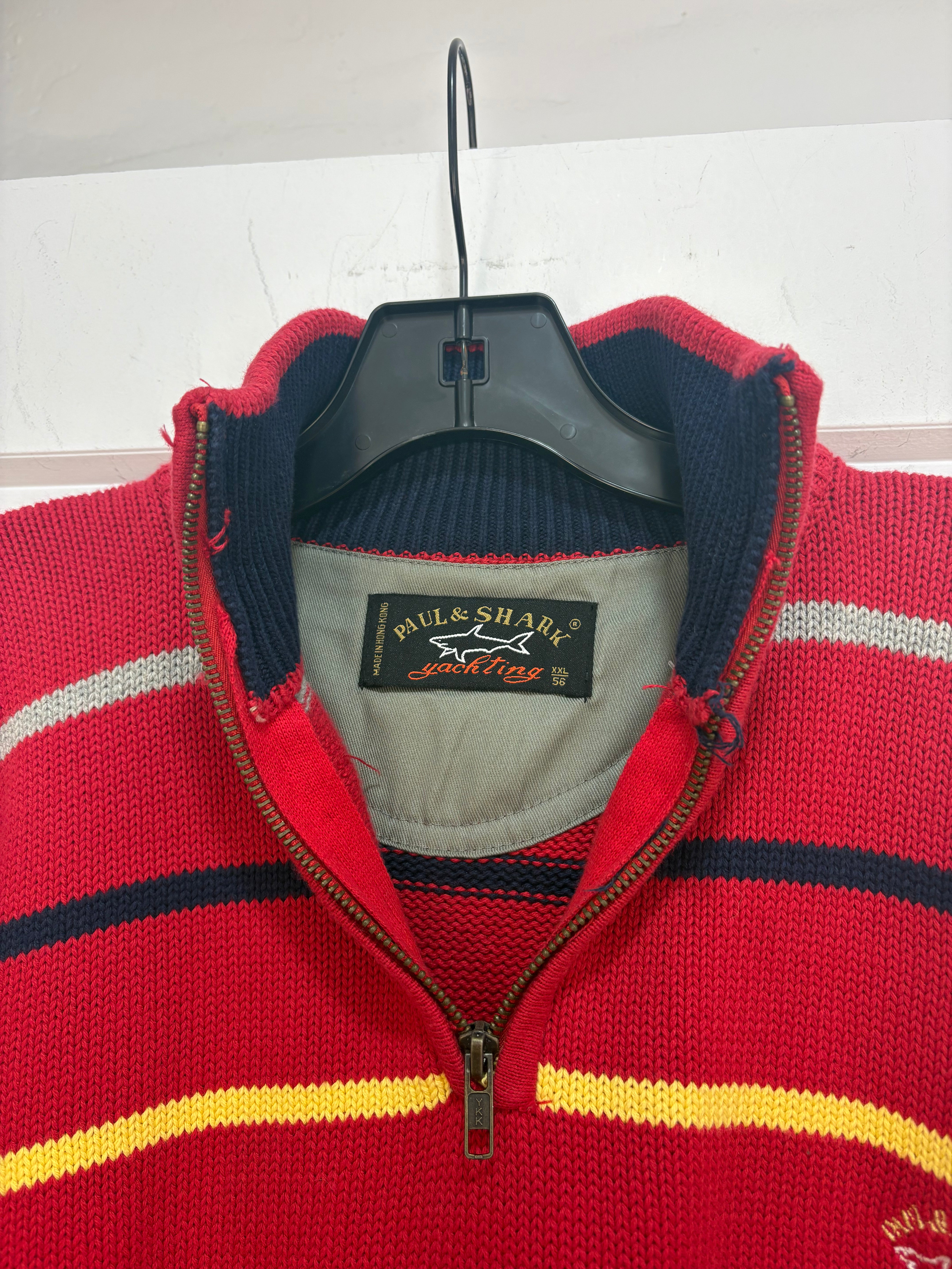 Paul and Shark red knit 1/4 zip up - size XL