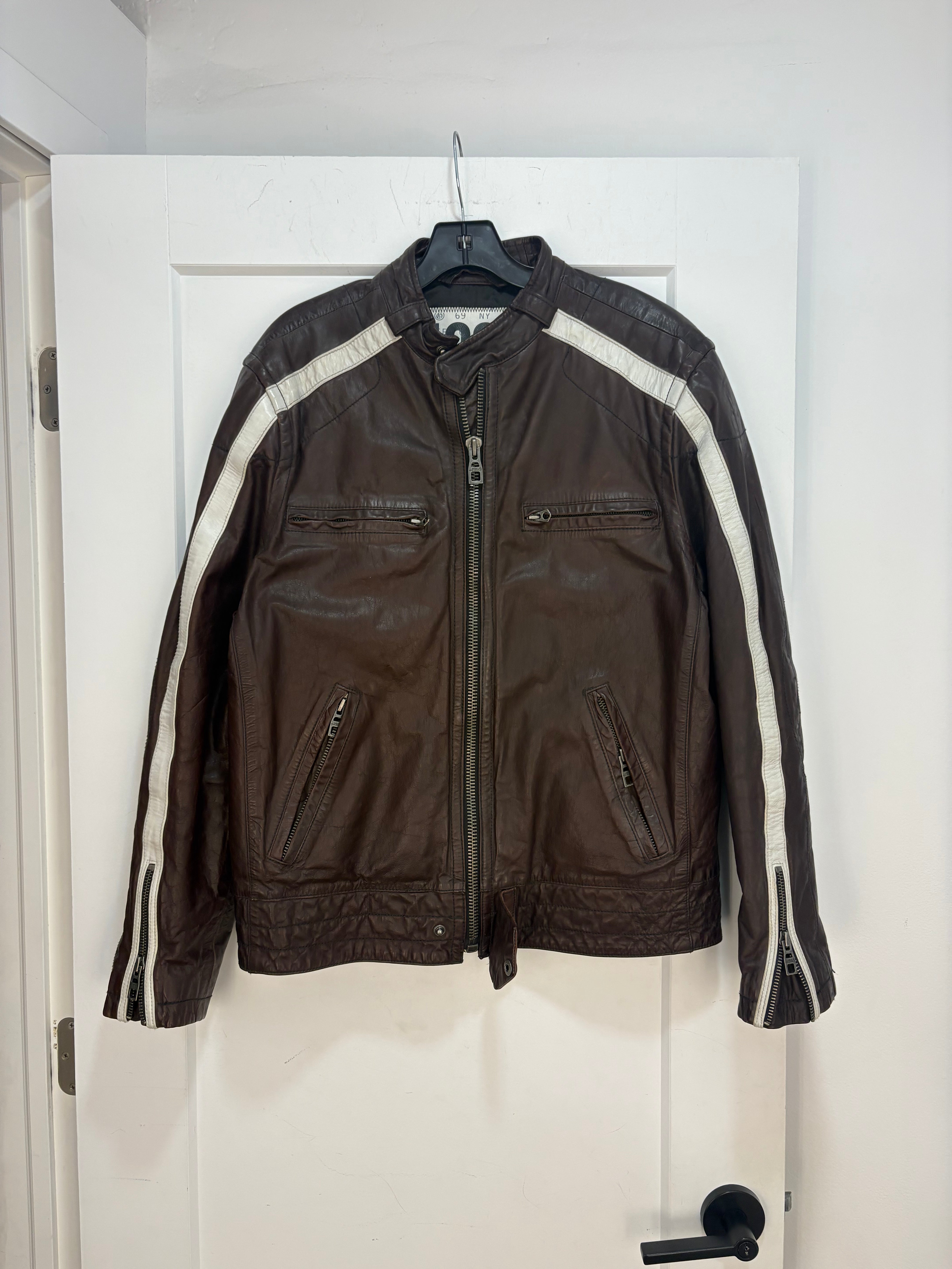 1969 brown biker leather jacket - size L